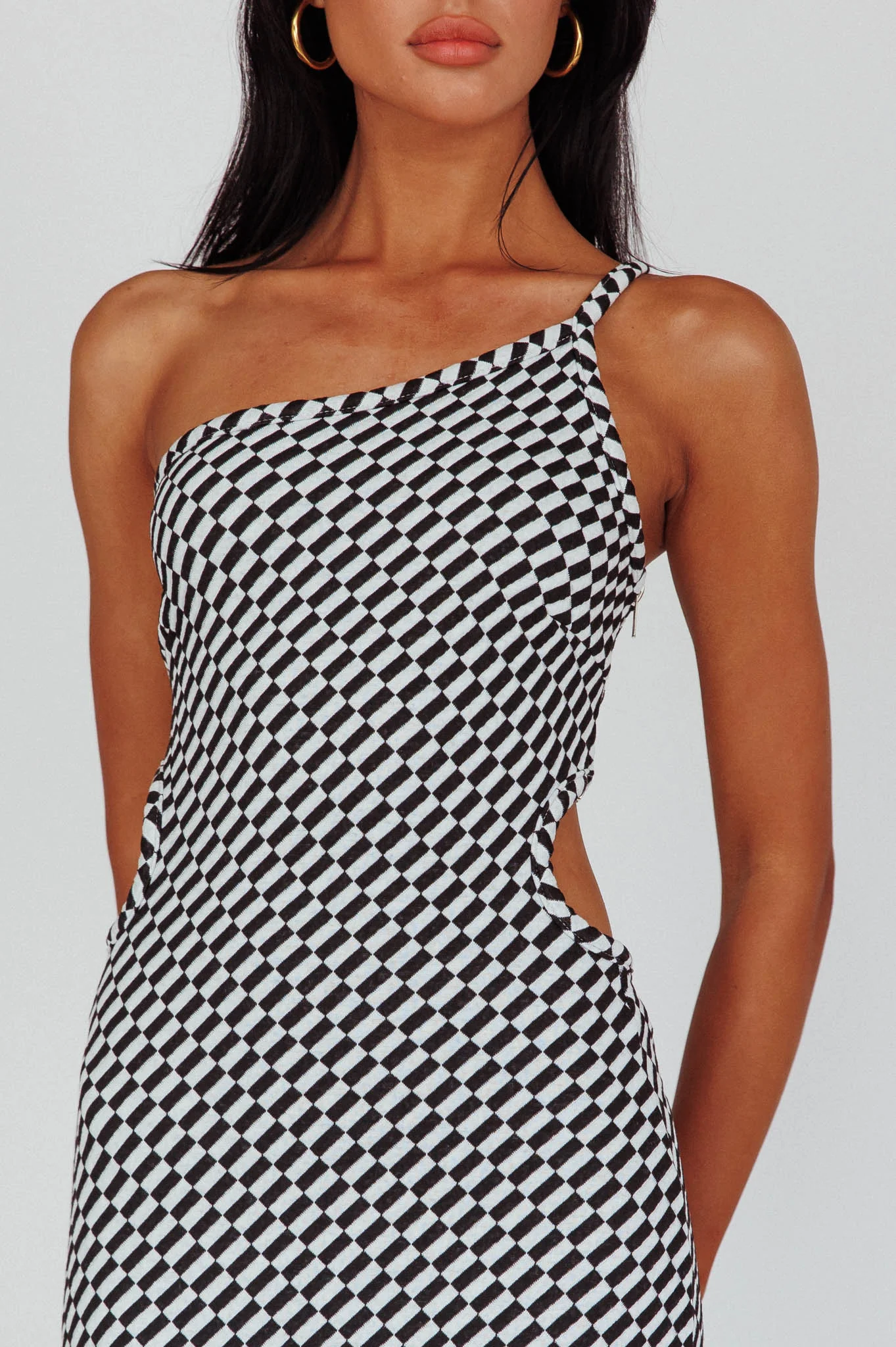 Cinzia One-Shoulder Cut-Out Midi Dress Black - Seraphlike