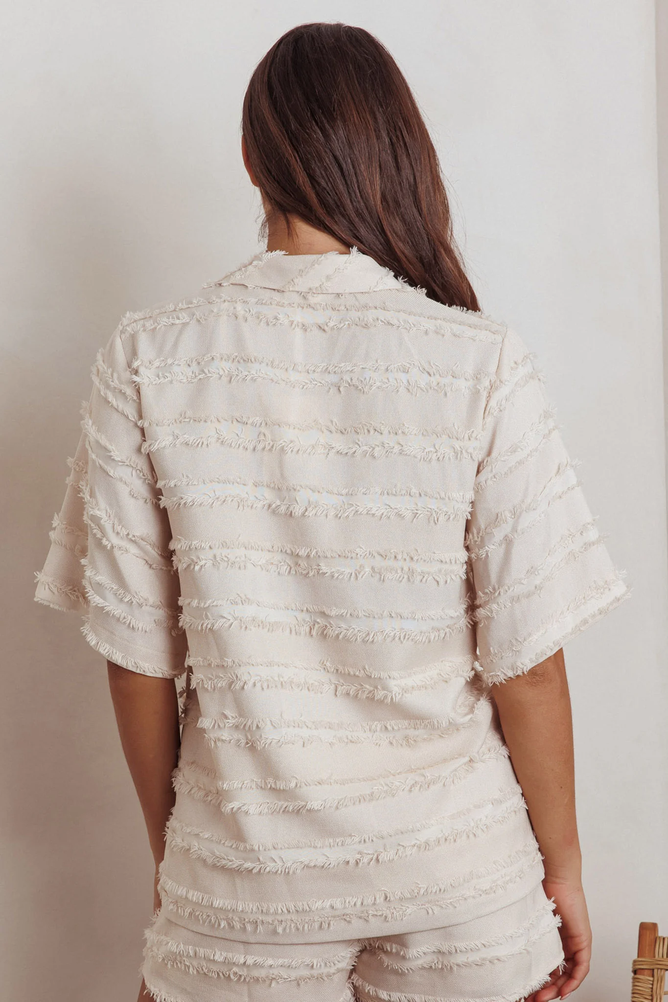 Reed Raw Edge Trim Collared Top Cream - Seraphlike