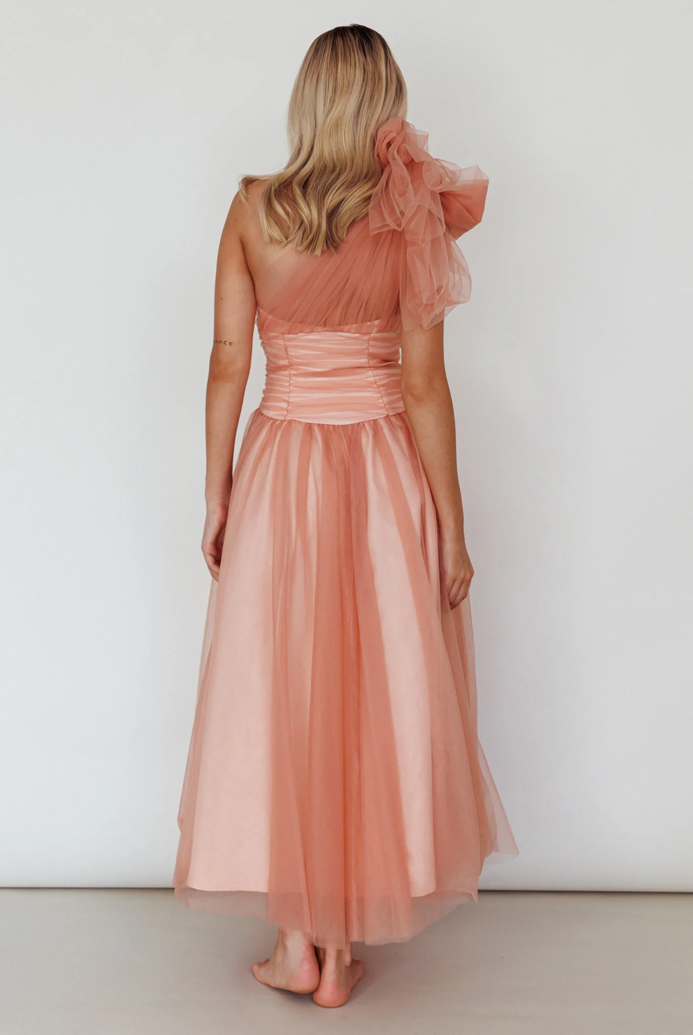 Let's Elope Bow Shoulder Midi Dress Lipstick - Seraphlike