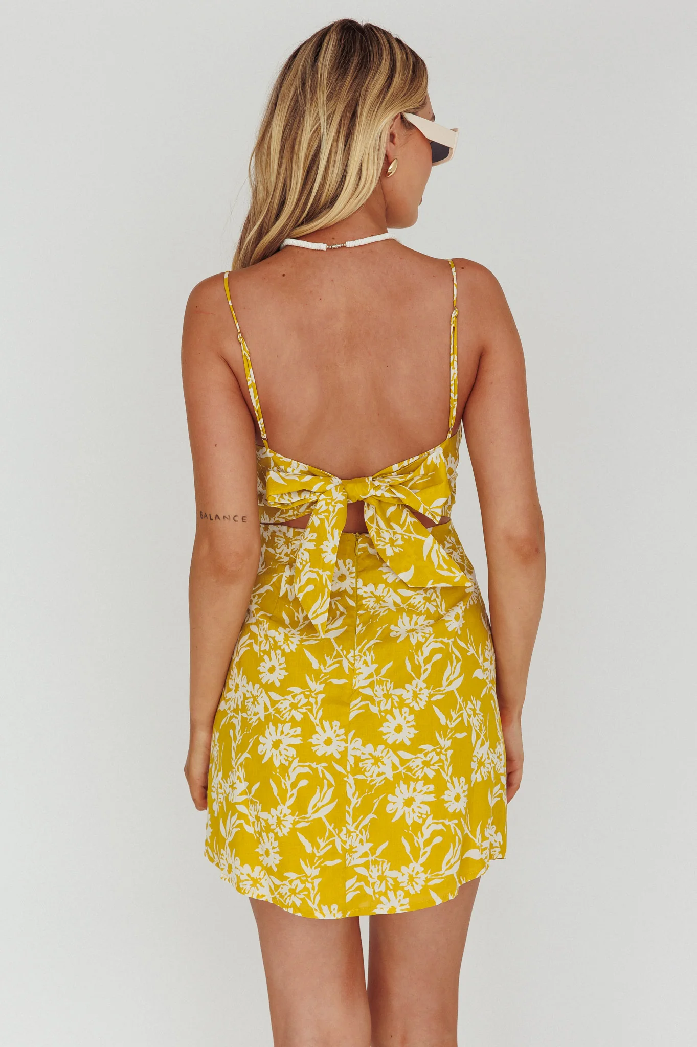 Inana Tied Back Mini Dress Floral Yellow - Seraphlike