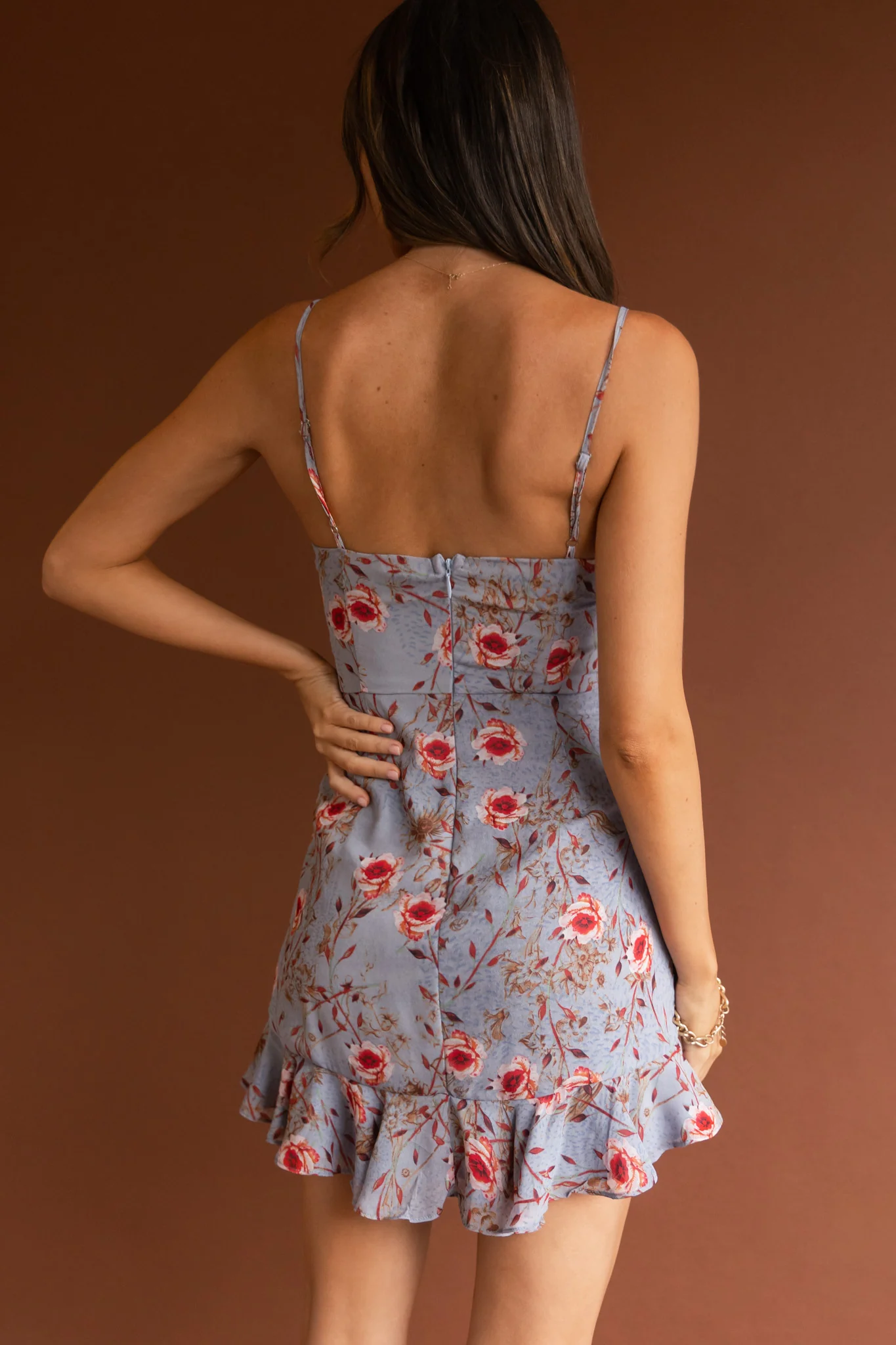 First Light Cami Strap Ruched Dress Floral Blue - Seraphlike