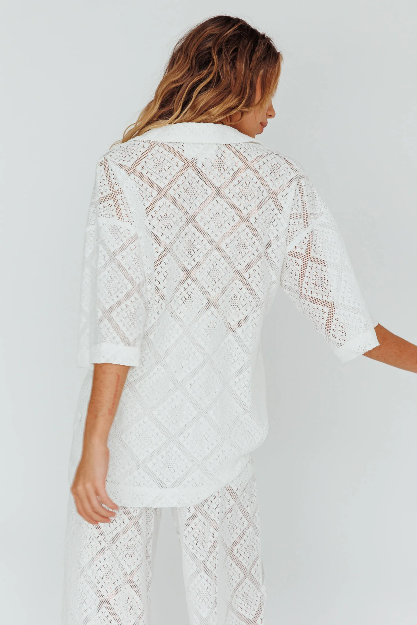Abraya Lace Button-Up Shirt White - Seraphlike
