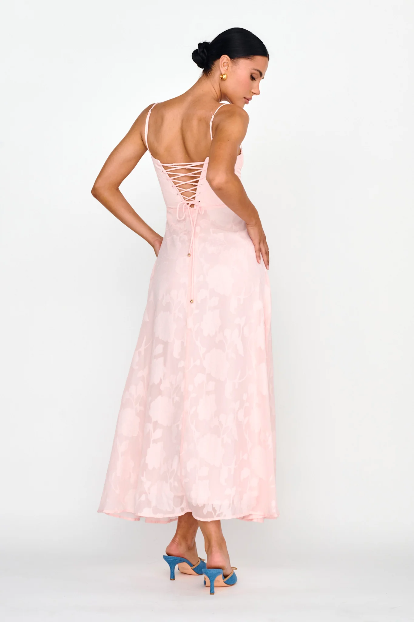 Well Wishing Textured Laced Back Midi Dress Pink - Seraphlike