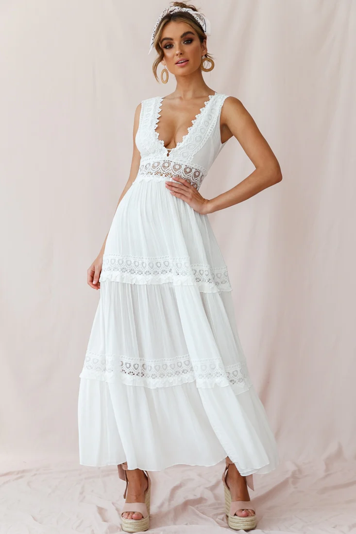 Faith Embroidered Details Maxi Dress Ivory - Seraphlike