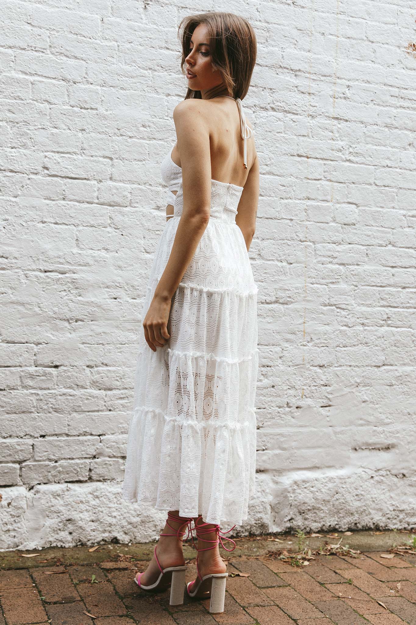 In Luck Cut-Out Waist Midi Dress White - Seraphlike