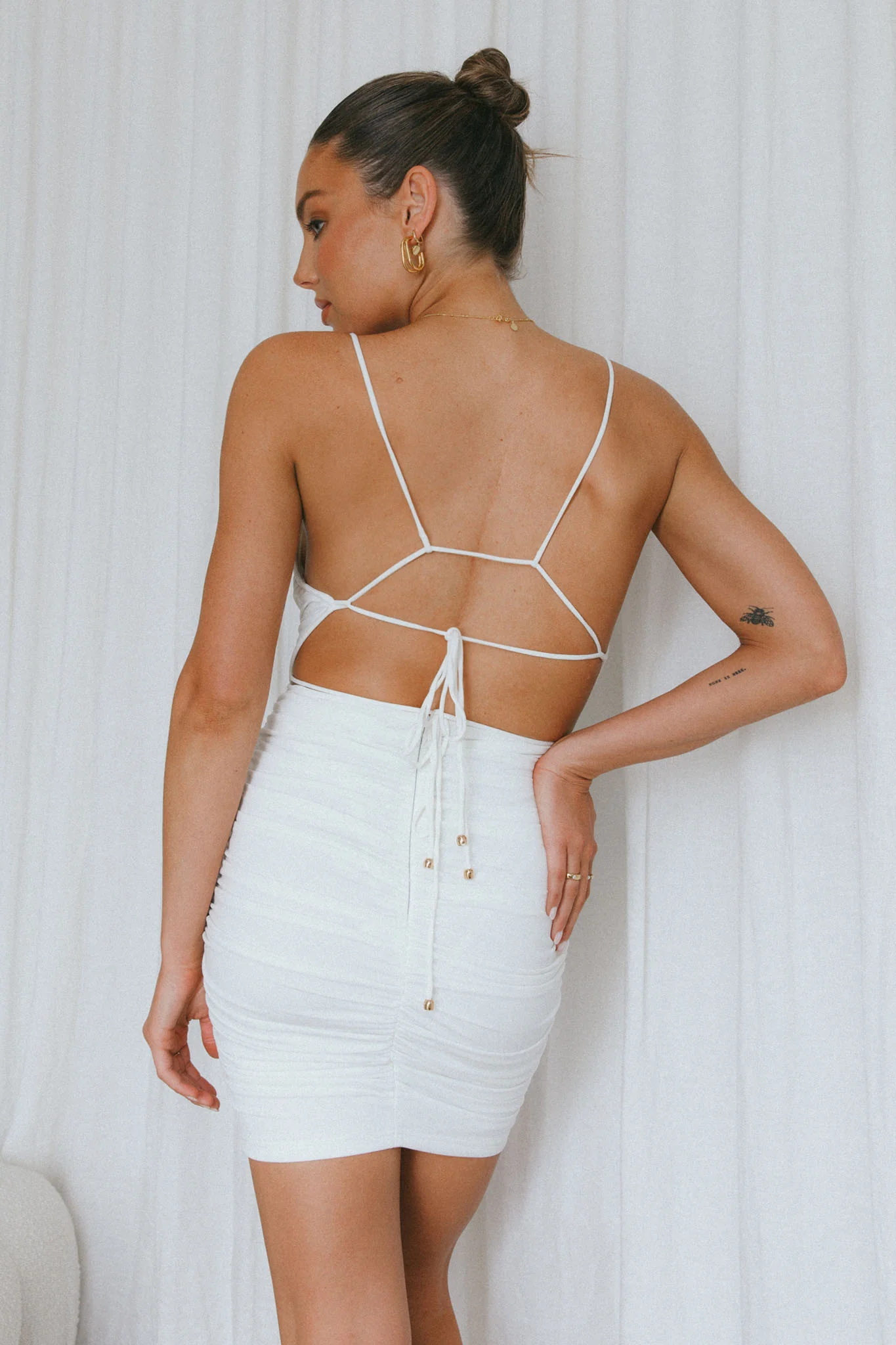 Shake It Up Ruched Mini Dress Off White - Seraphlike