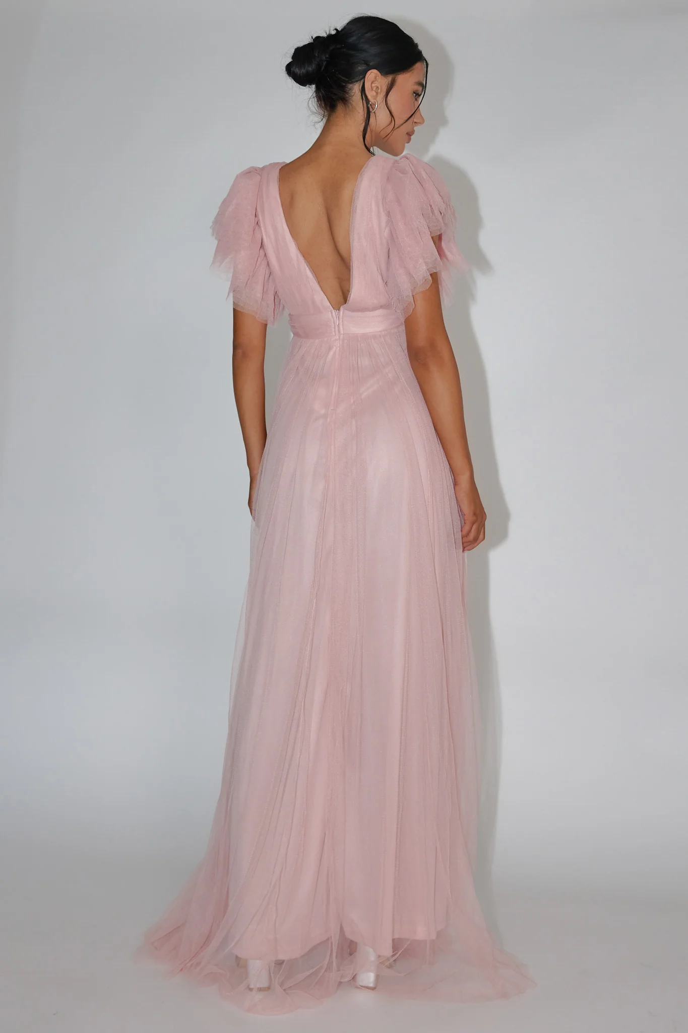 Heaven's Love Deep V-Neck Tulle Maxi Dress Blush - Seraphlike