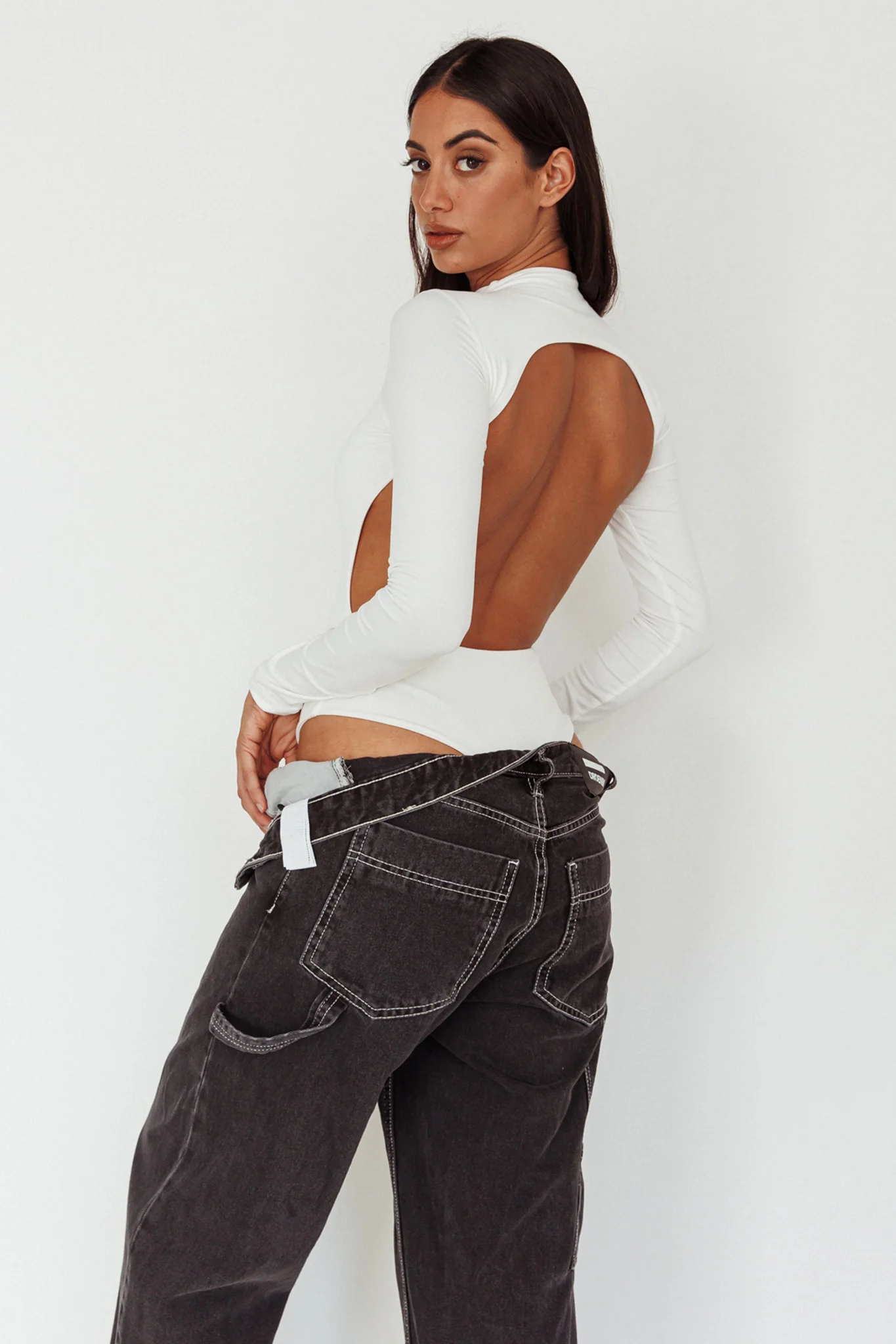 Remy Open Back Bodysuit Off White - Seraphlike