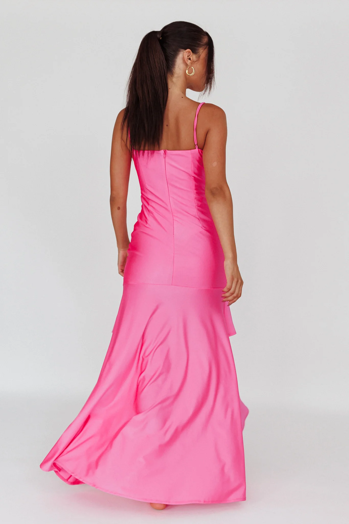 Rosalia Ruched Ruffle Maxi Dress Fuchsia - Seraphlike