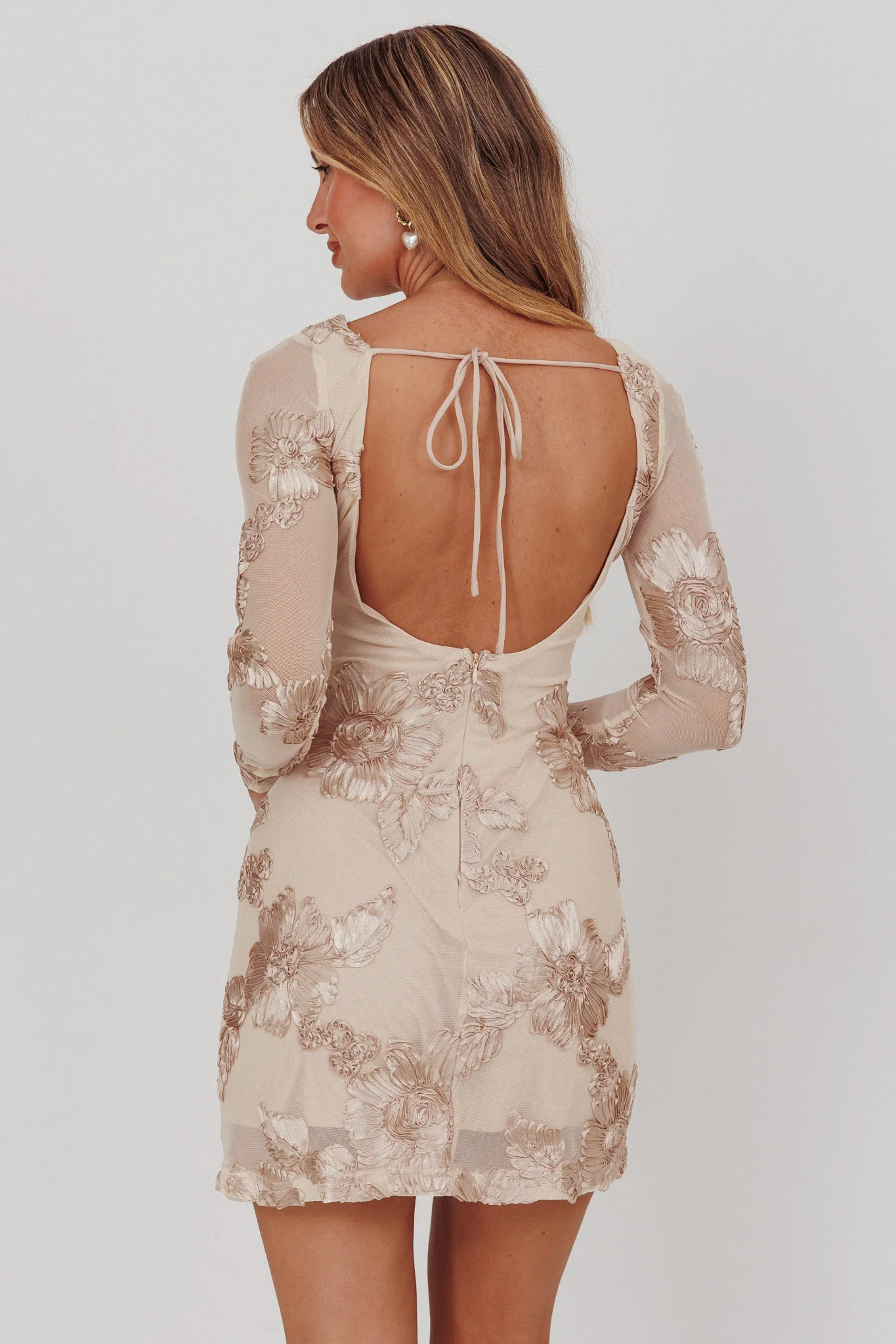 Karma Long Sleeve Scoop Back Dress Embellished Gold - Seraphlike