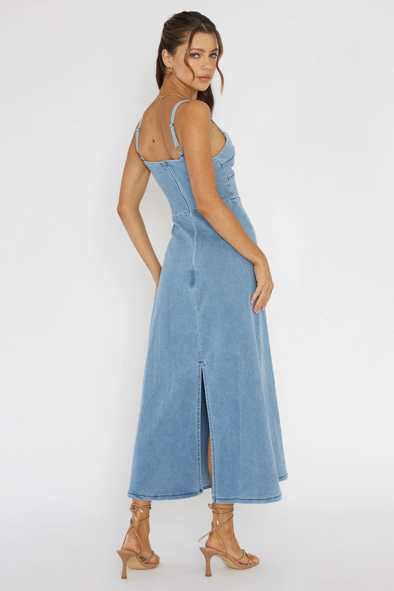 Love To Love Sweetheart Neckline Midi Dress Denim Blue - Seraphlike