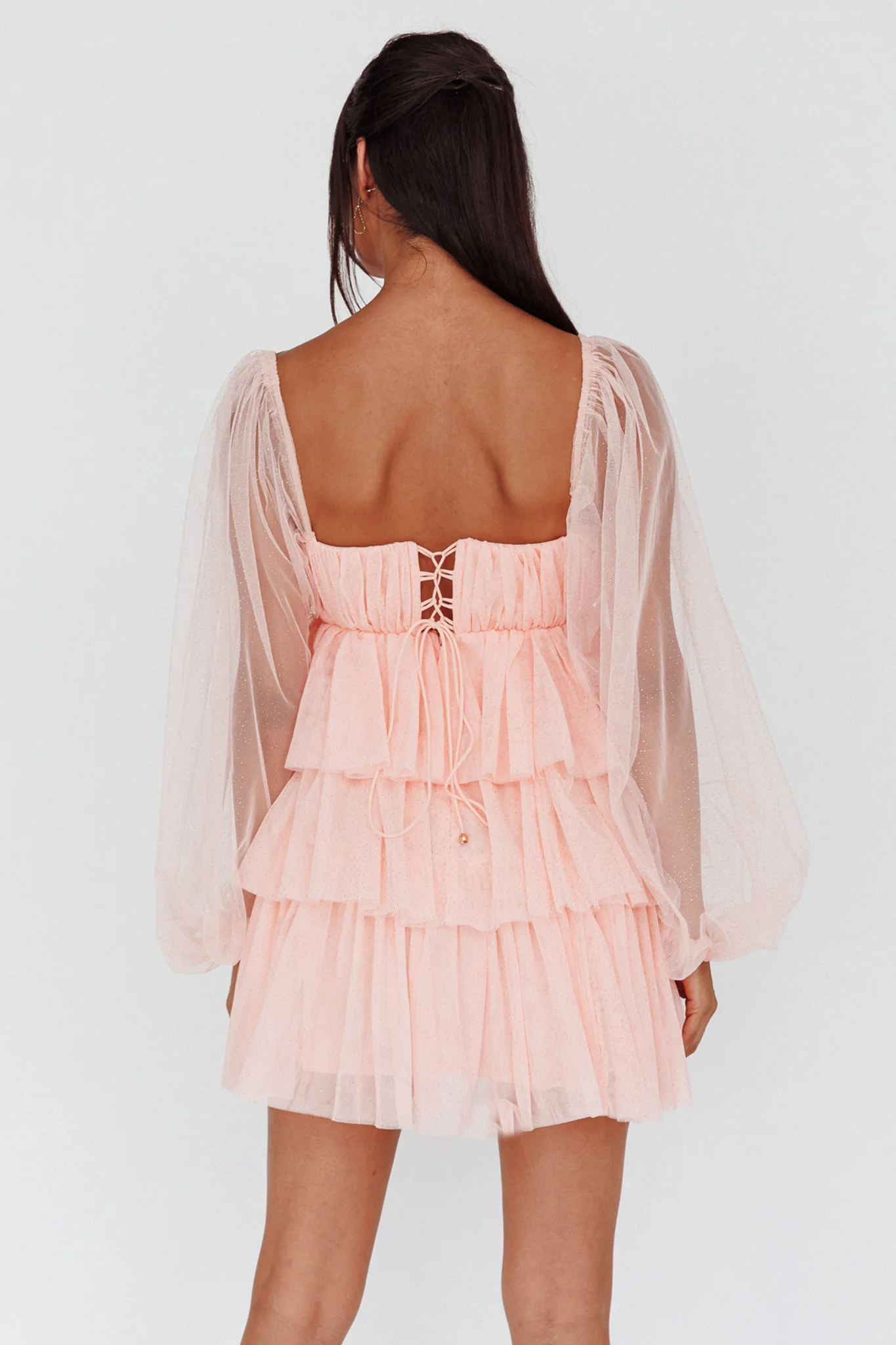 Spring Morning Long Sleeve Tiered Mini Dress Pink - Seraphlike