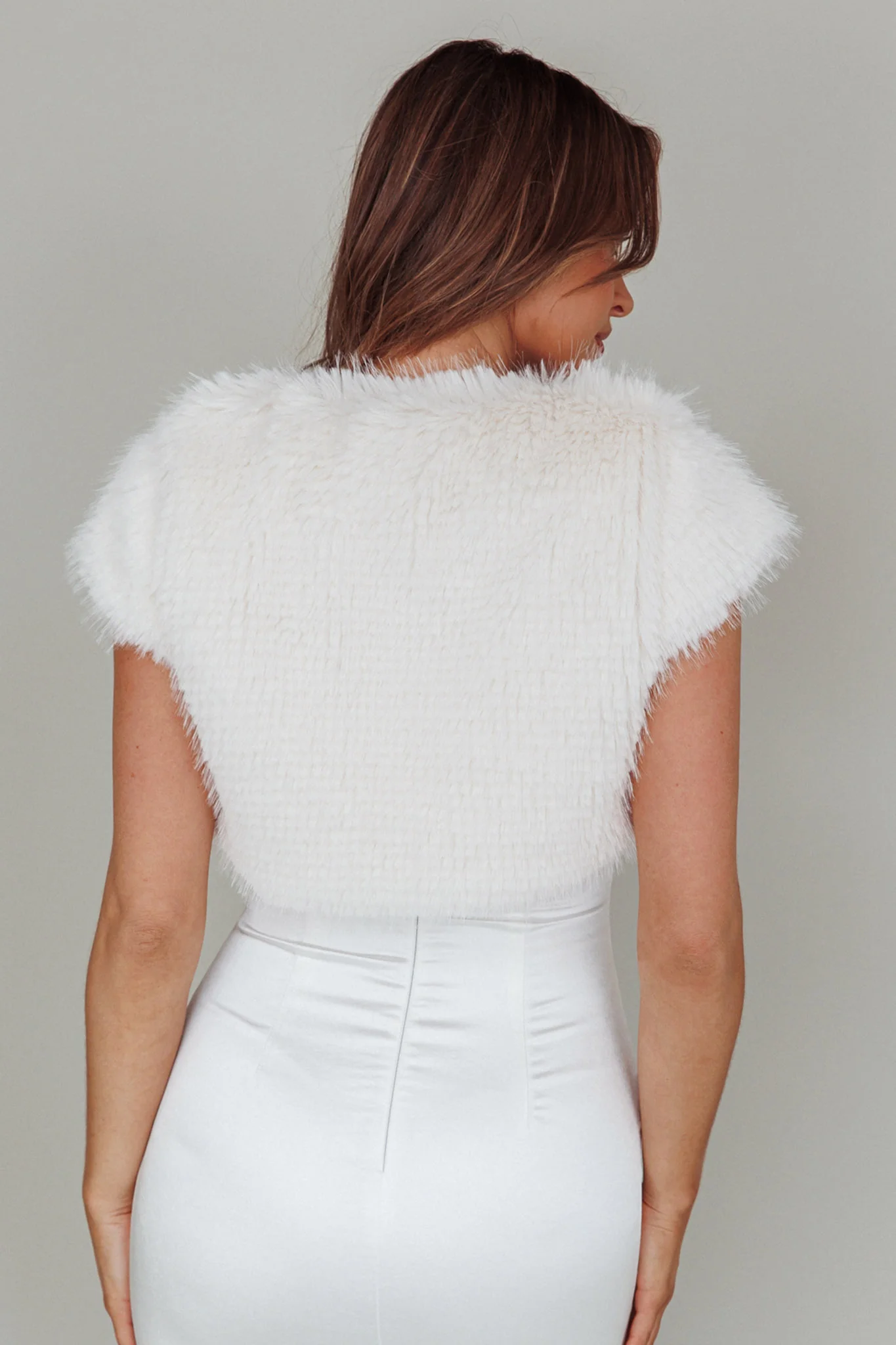 Sophi Short Sleeve Fur Jacket Cream - Seraphlike