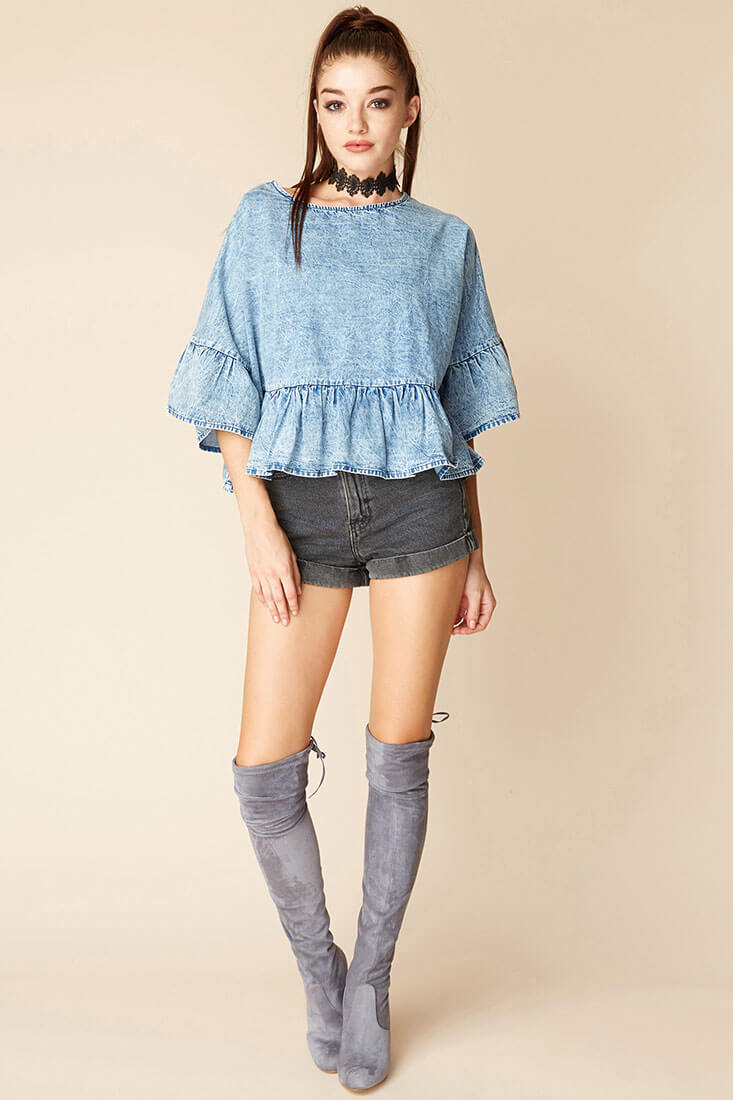 Maggie Casual Denim Top Blue - Seraphlike