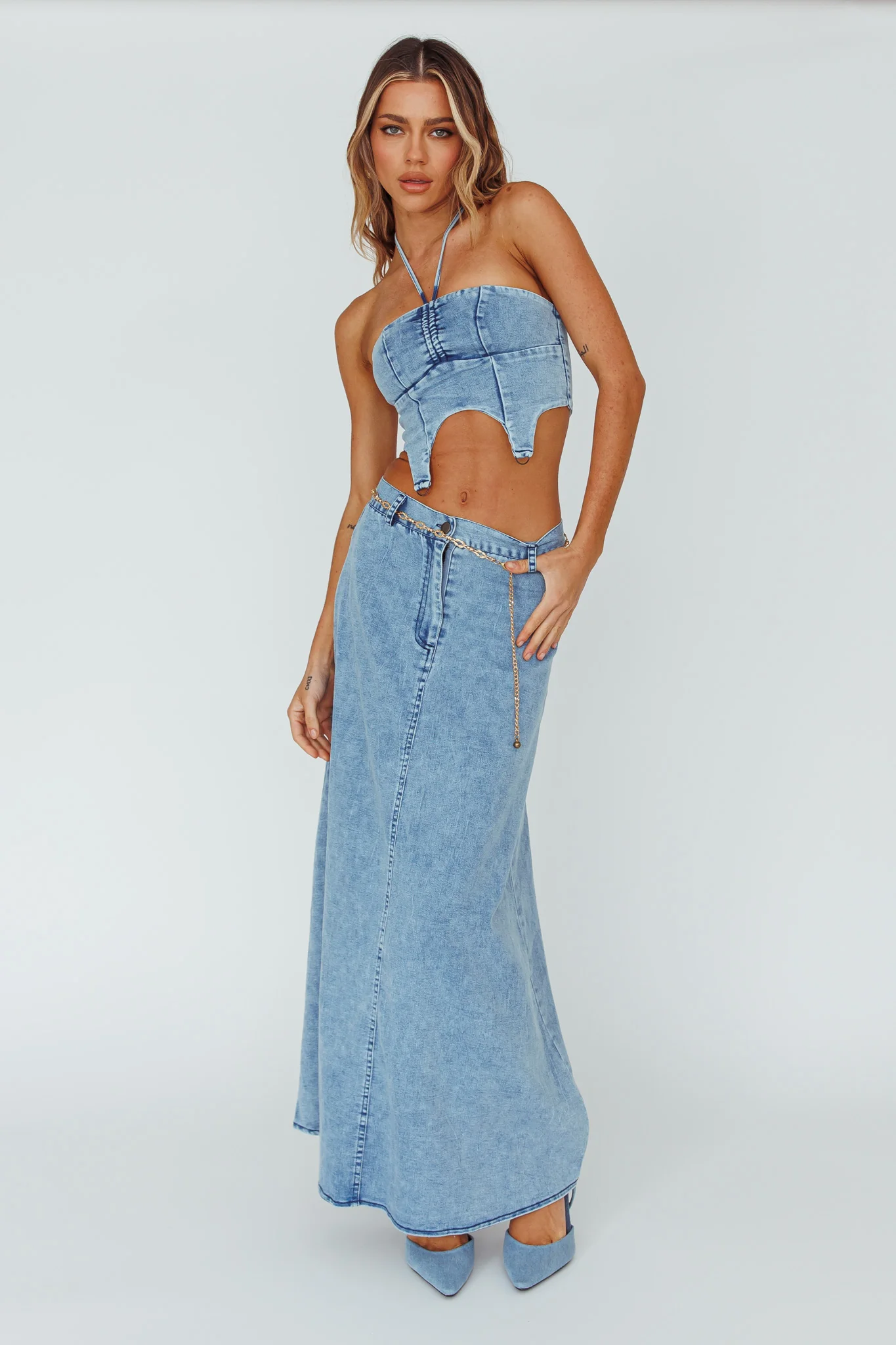 Romcom Maxi Skirt Denim Blue - Seraphlike