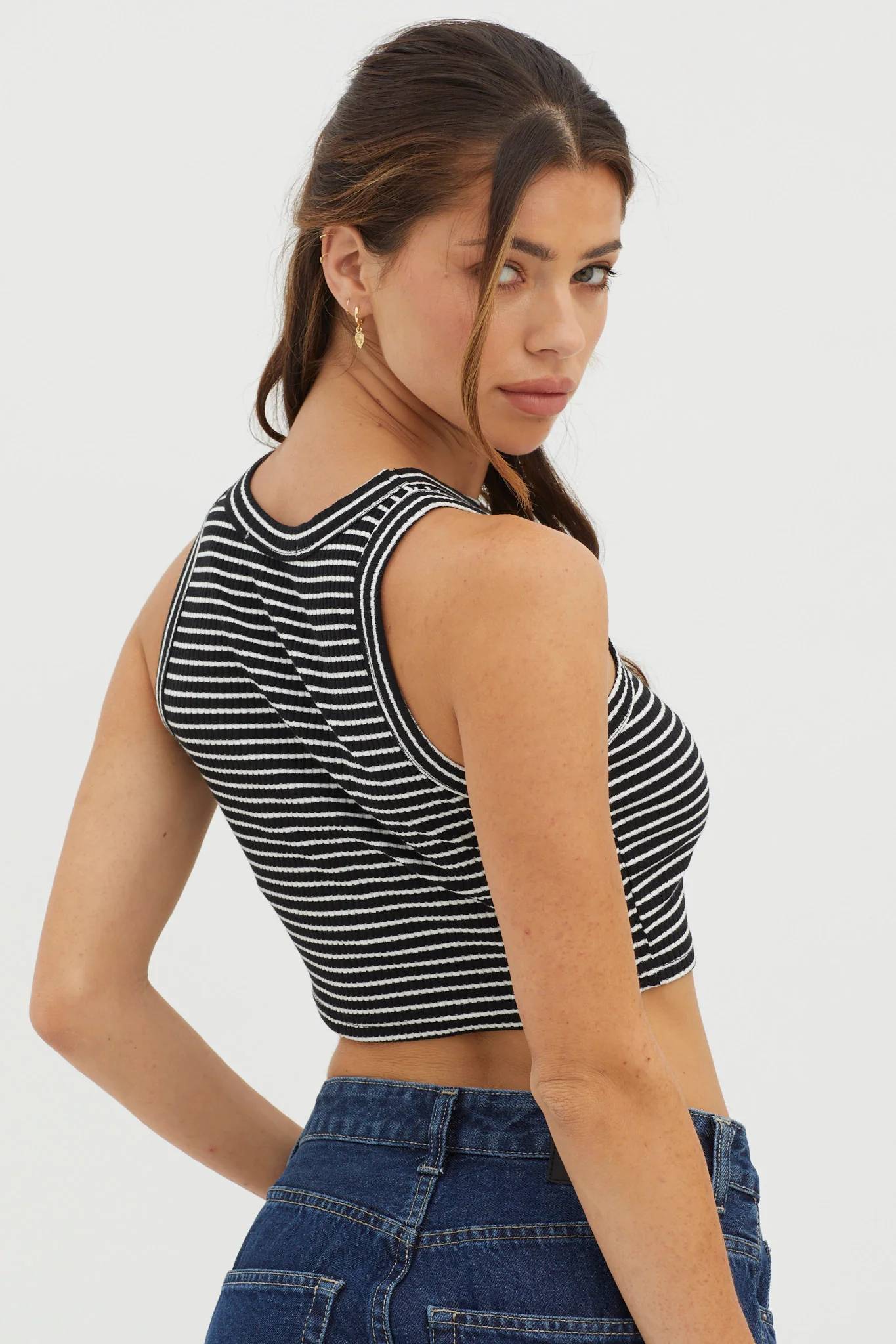 Seeker Ribbed Crop Top Striped Black Base - Seraphlike
