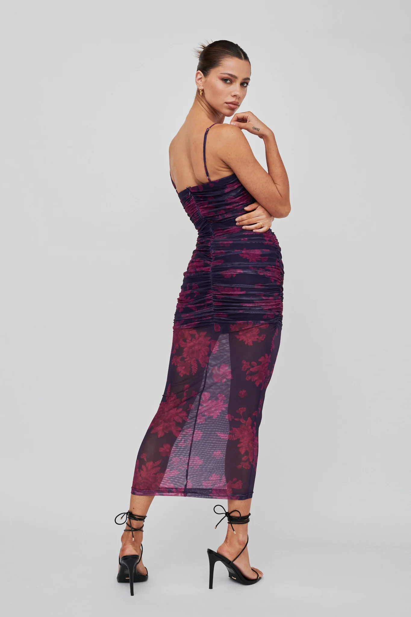 Logan Cami Strap Midi Dress Flower Grape - Seraphlike