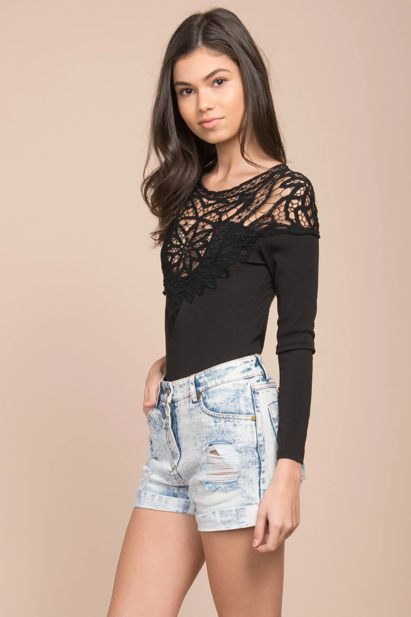 Brittan Crochet Bodysuit Black - Seraphlike