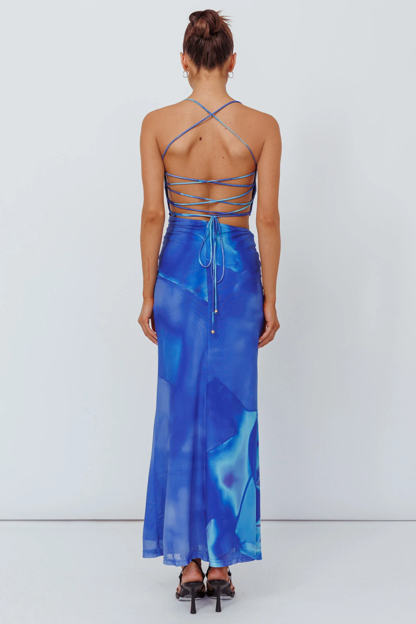 Alejandre Cut-Out Tied Maxi Dress Print Blue - Seraphlike