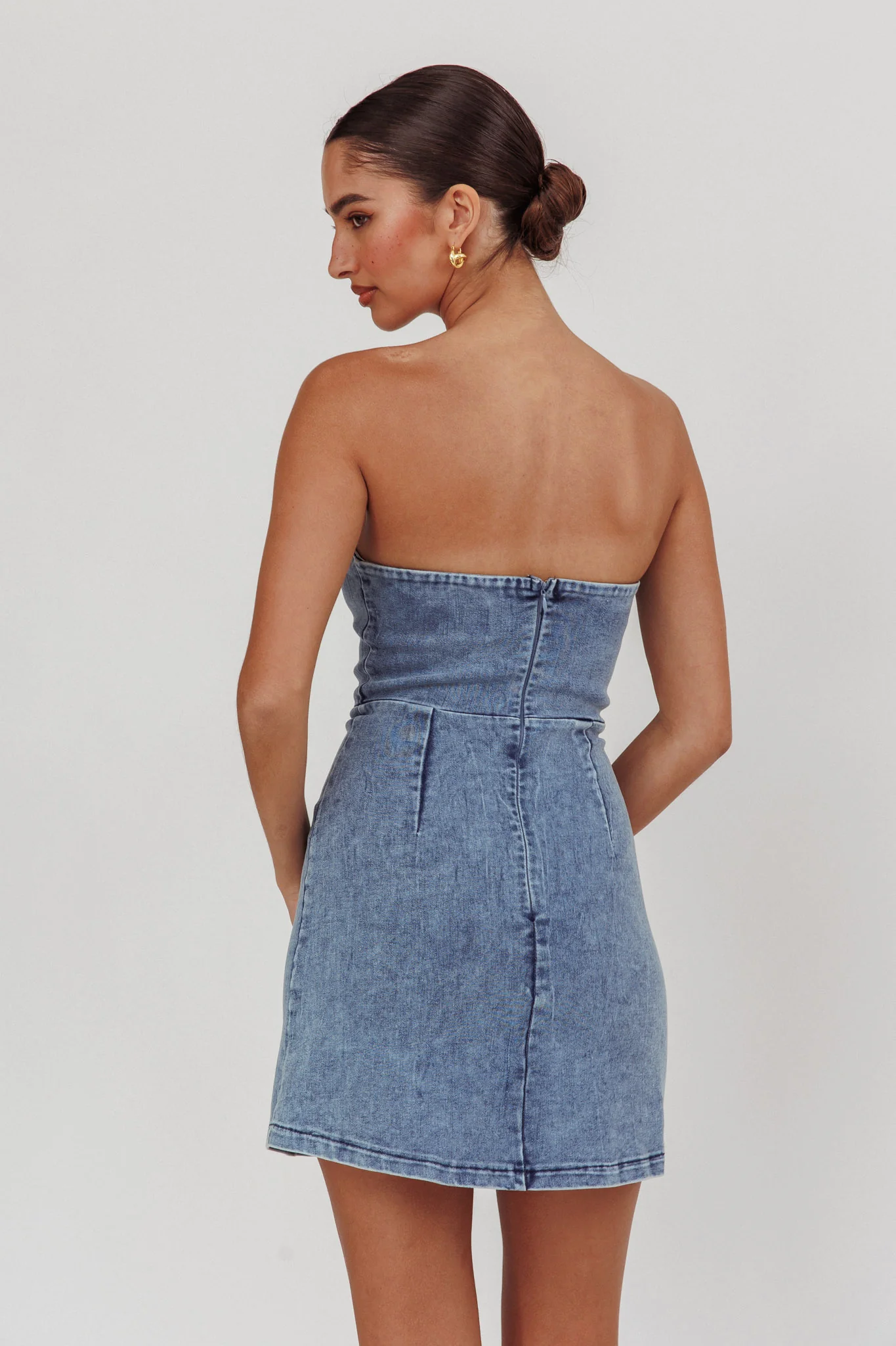 All For You Strapless Mini Dress Blue Denim - Seraphlike