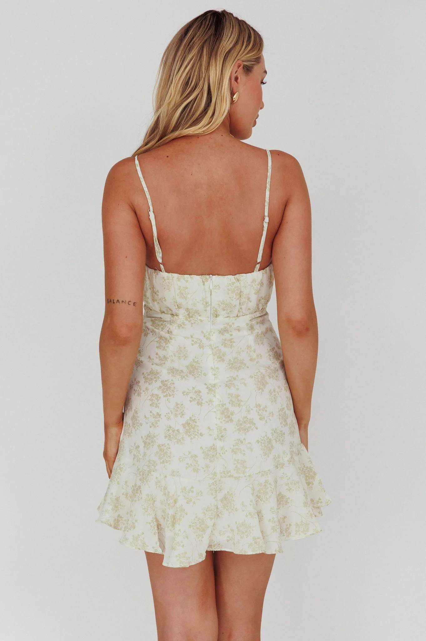 Promise Me Ruched Bust Pintuck Pleat Detail Dress Floral Pistachio - Seraphlike