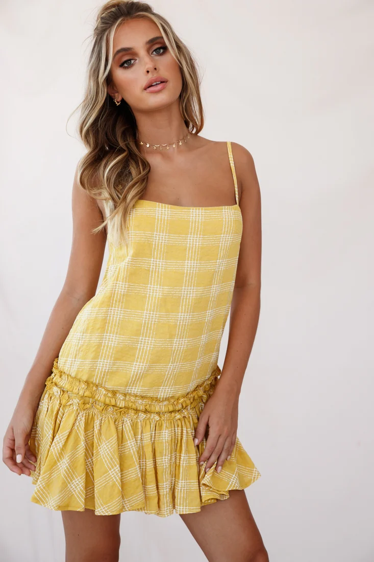 Zelda Dropped Waist Shift Dress Mustard - Seraphlike