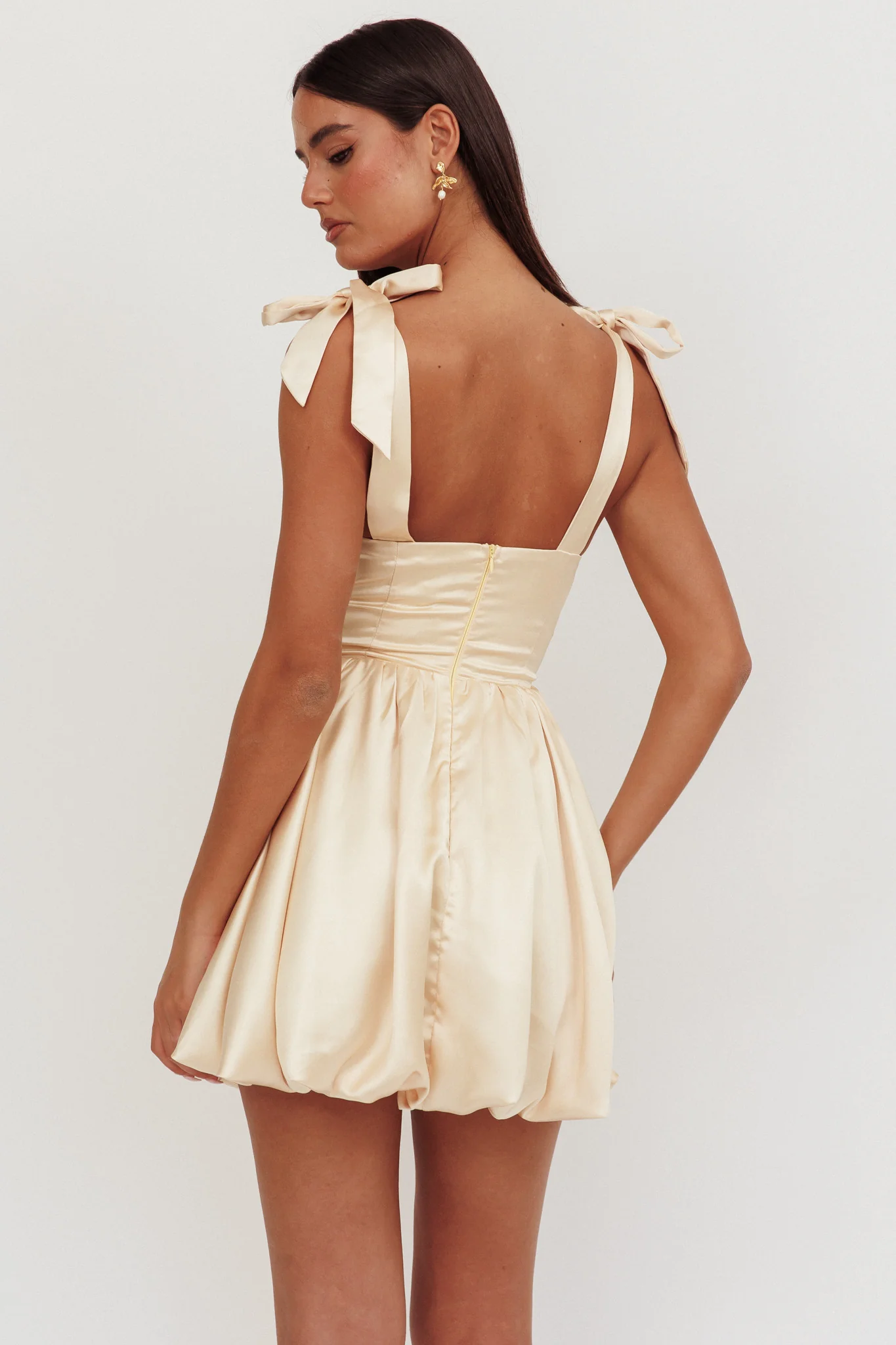 Just Magic Tied Shoulder Bubble Hem Mini Dress Butter - Seraphlike