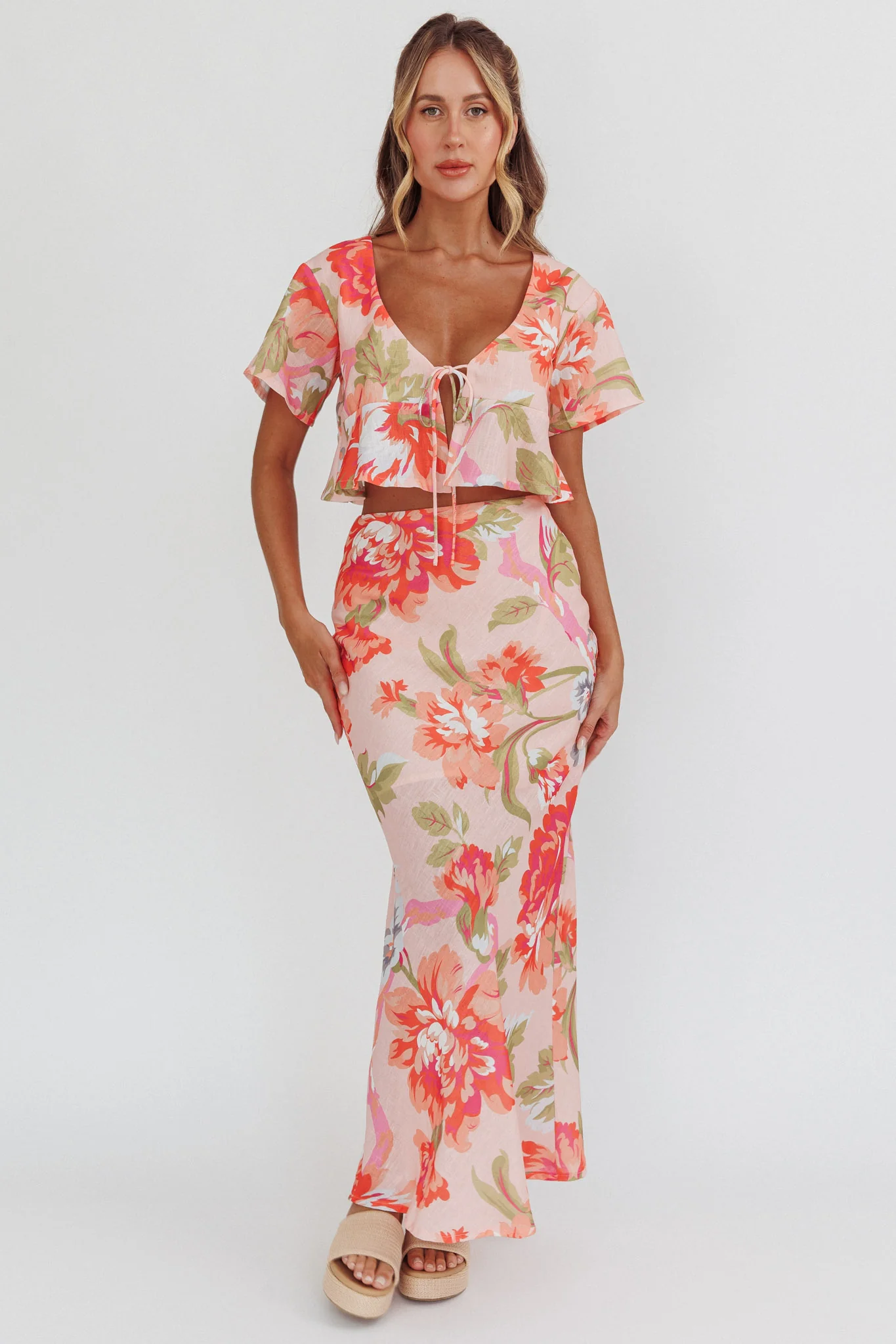 La Vie Floral Maxi Skirt Peach - Seraphlike