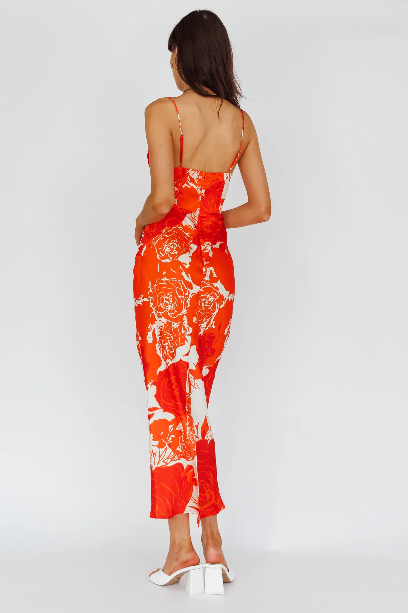 Highland Pleated Bust Midi Dress Floral Orange - Seraphlike