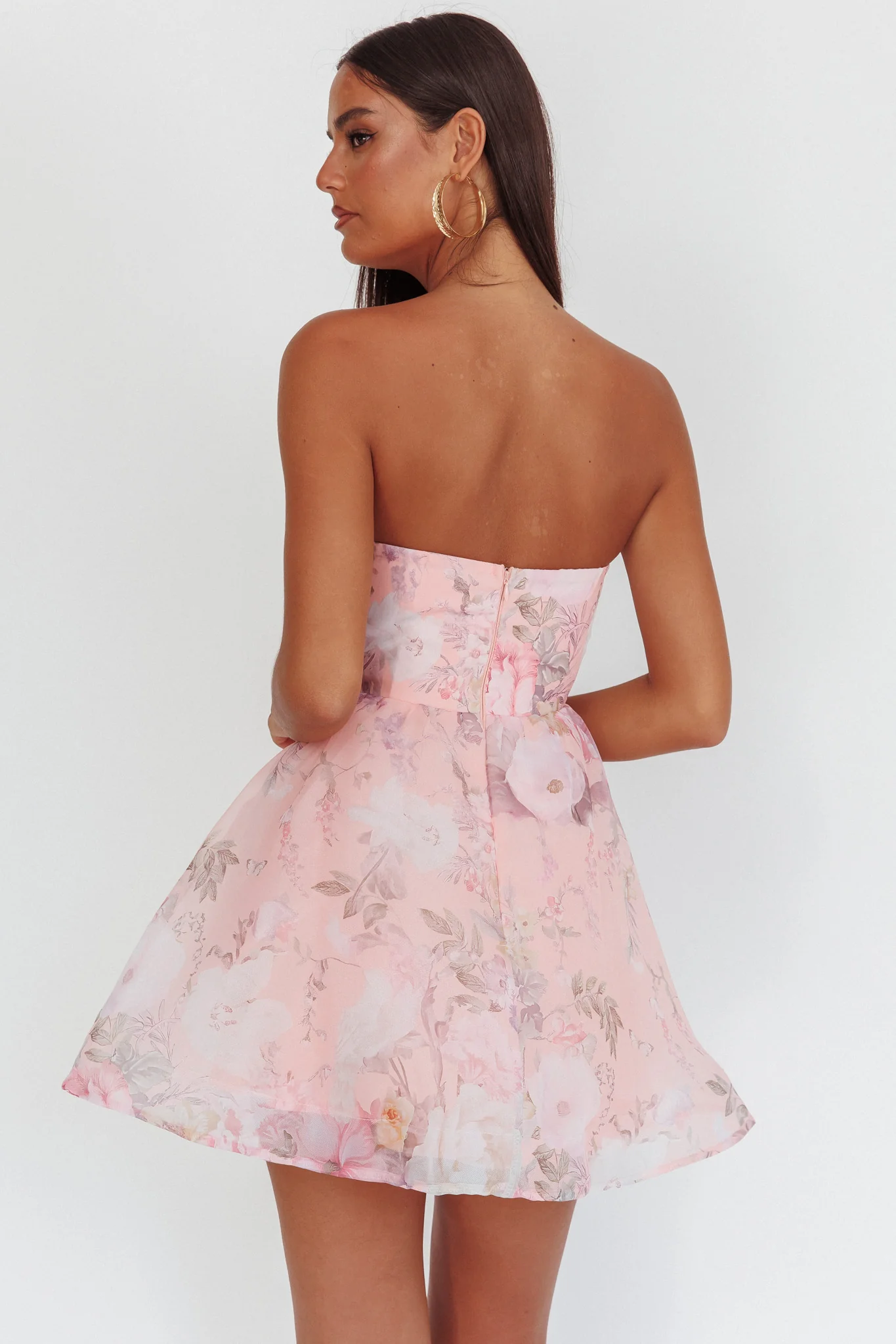 Gem Deep Sweetheart Neckline Mini Dress Floral Pink - Seraphlike