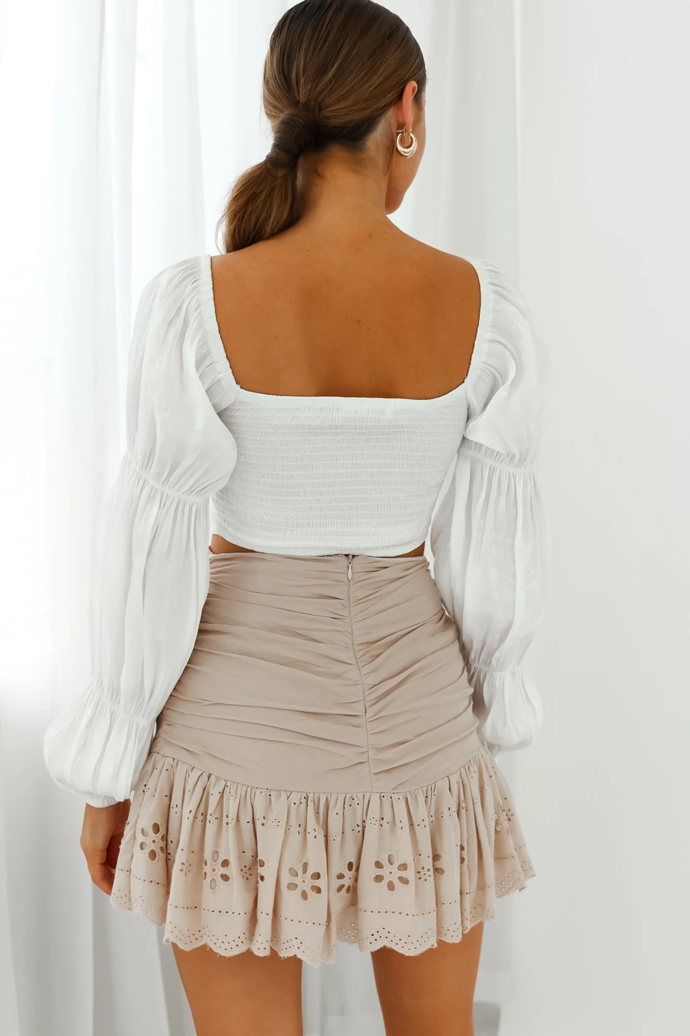 Alira Three-Button Ruched Bust Crop Top White - Seraphlike