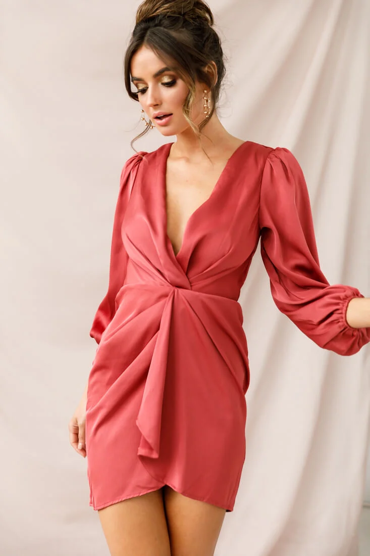 DeLisa Balloon Sleeve Mini Dress Rose - Seraphlike
