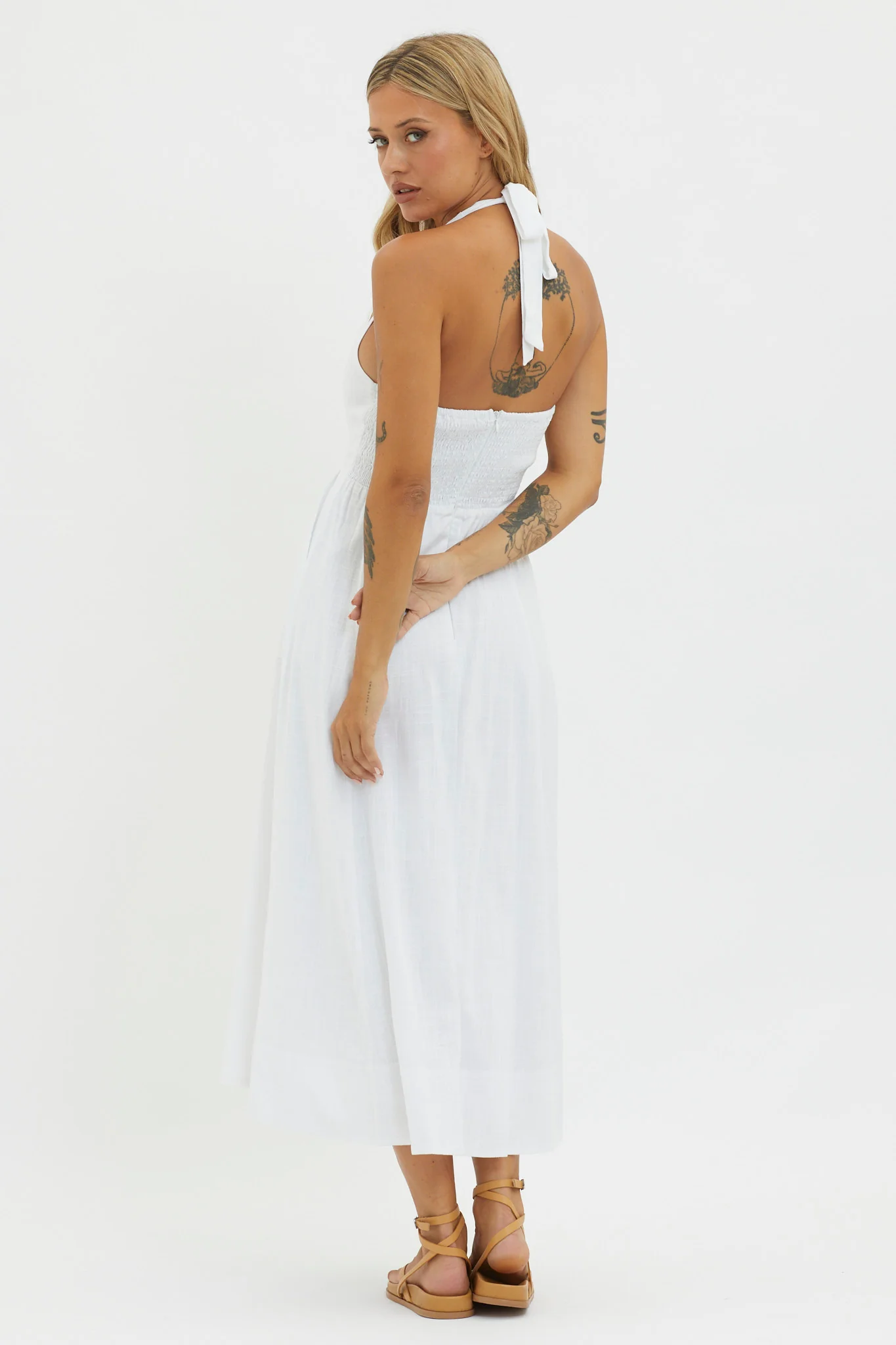 Marybeth Halterneck Midi Dress White - Seraphlike