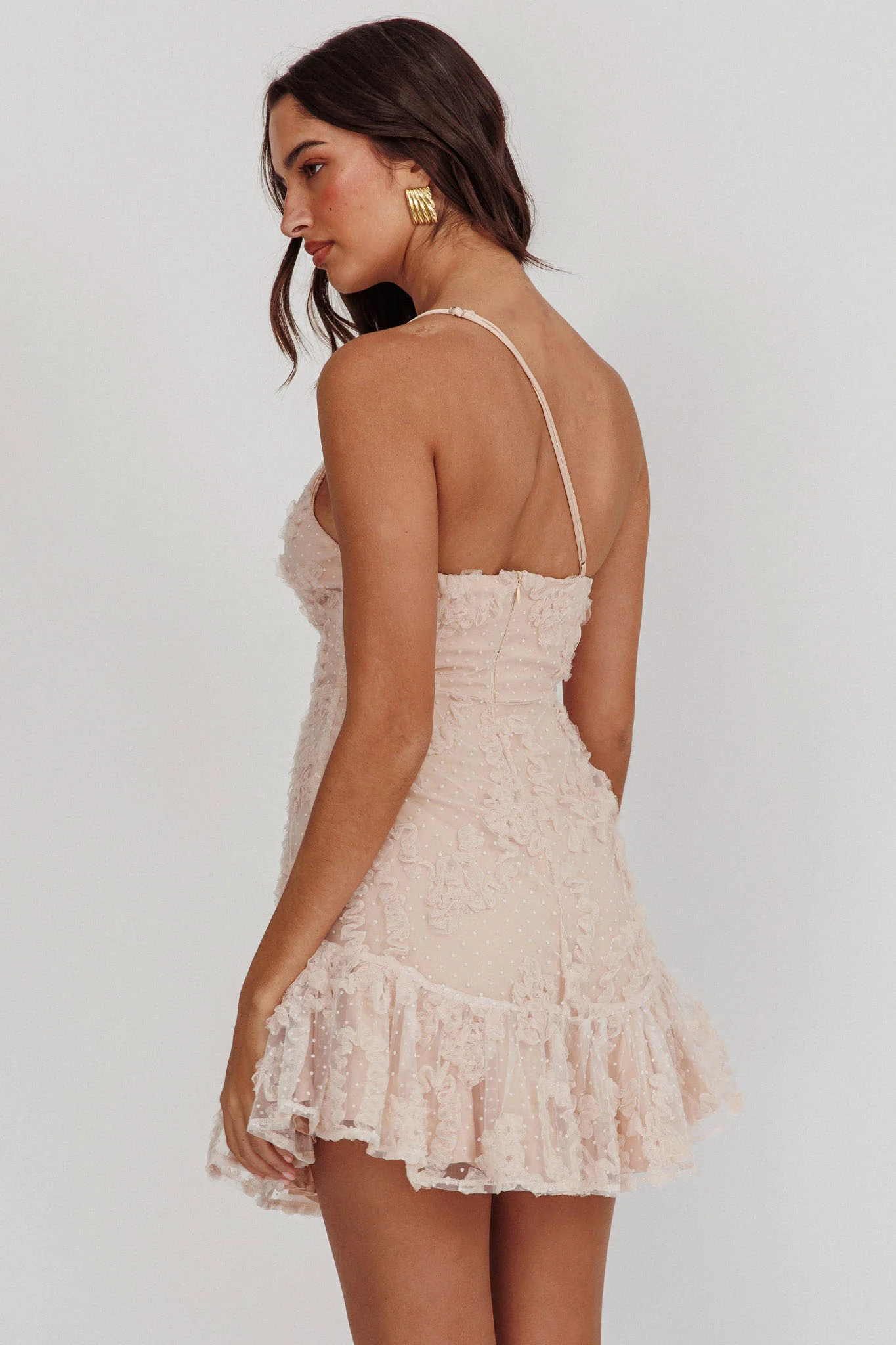 Lilah One Shoulder Embellished Dress Mocha - Seraphlike