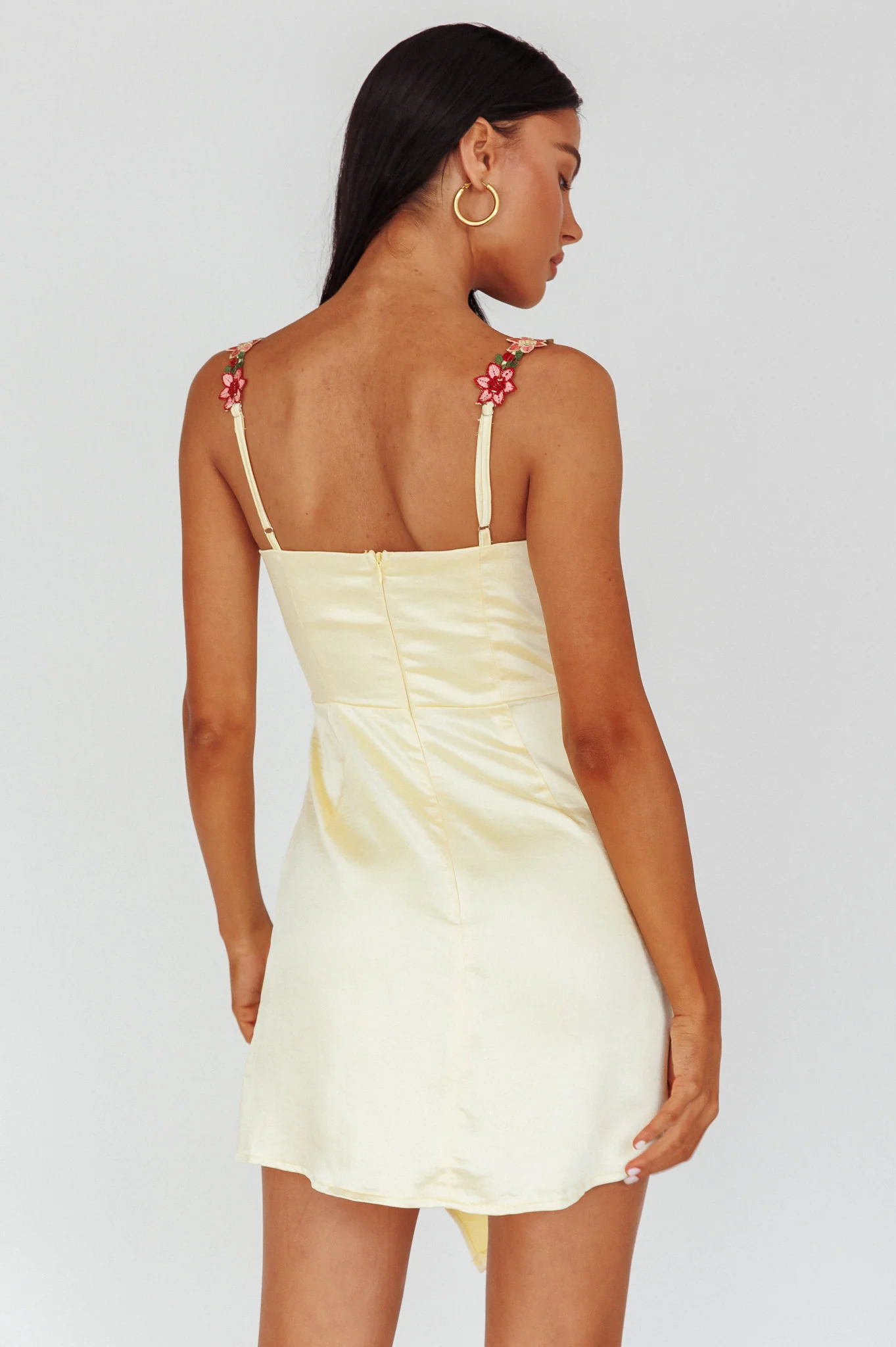 Rose Garden Floral Applique Wrap Mini Dress Lemon - Seraphlike