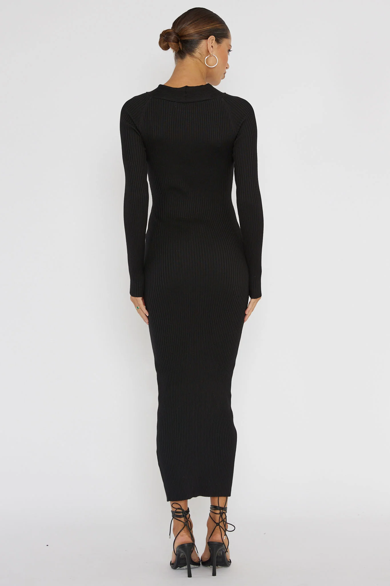 One Mind Cut-Out Neckline Knit Midi Dress Black - Seraphlike