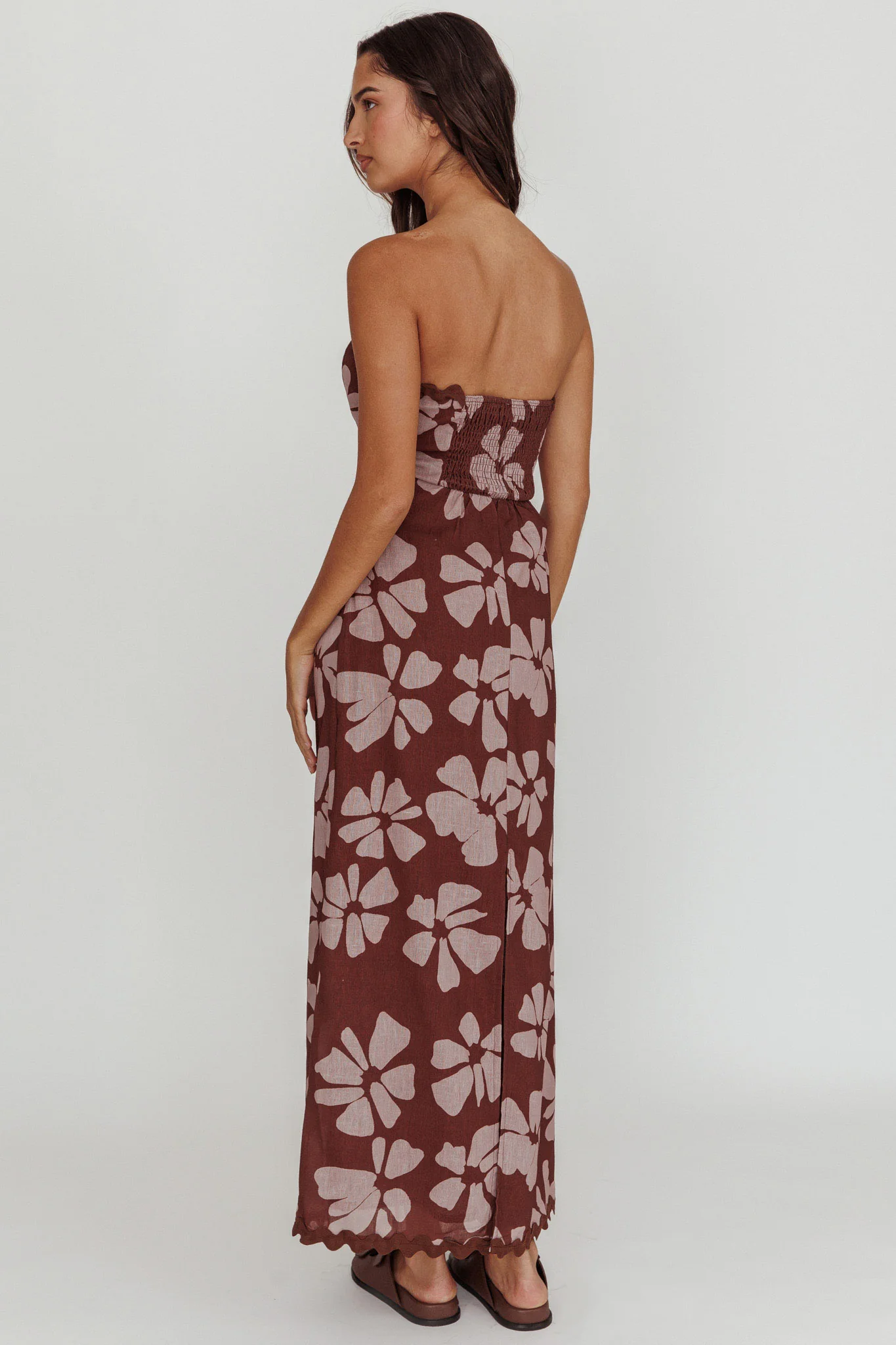 Cypress Floral Strapless Maxi Dress Brown - Seraphlike