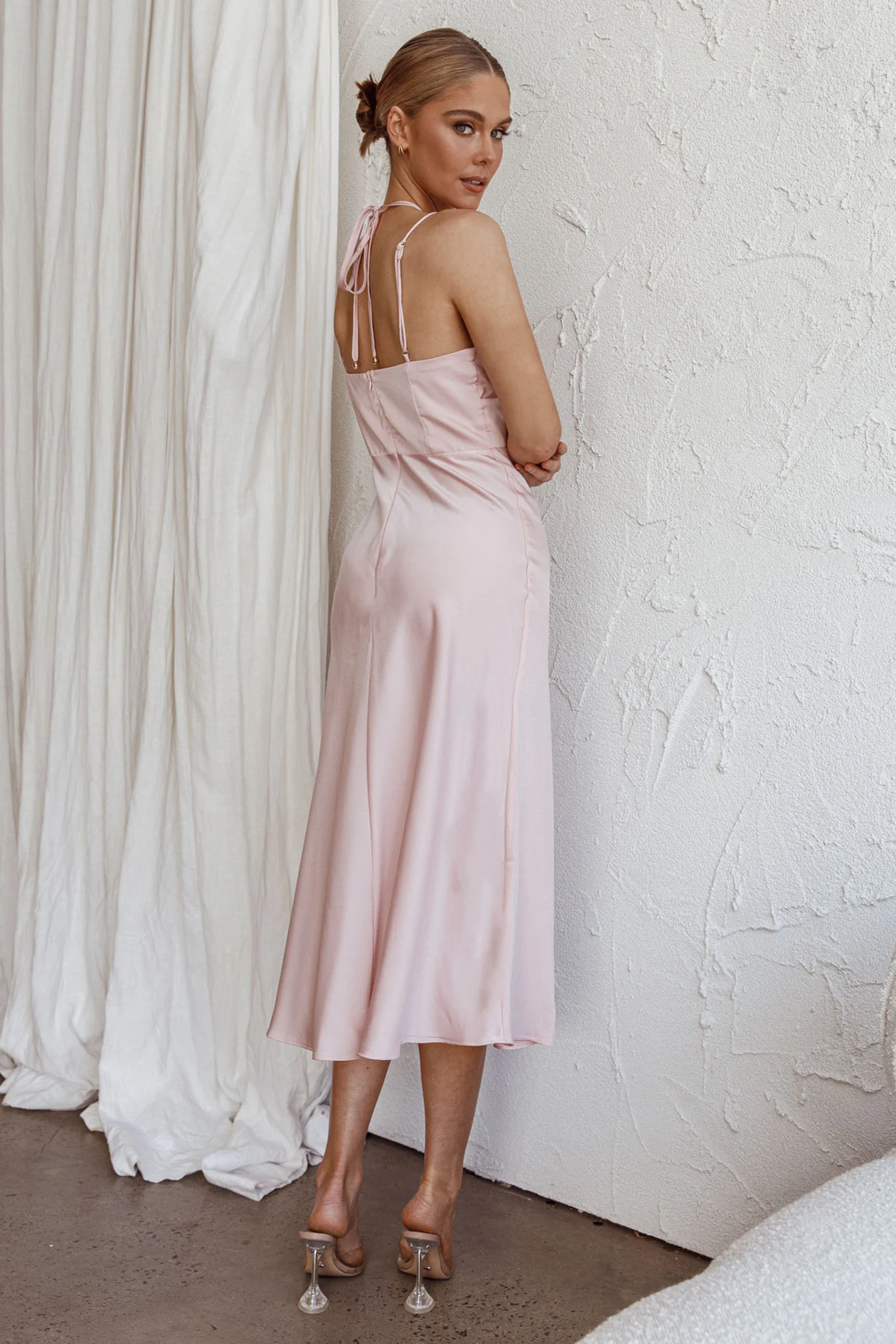 Emmalie Satin Midi Dress Pink - Seraphlike