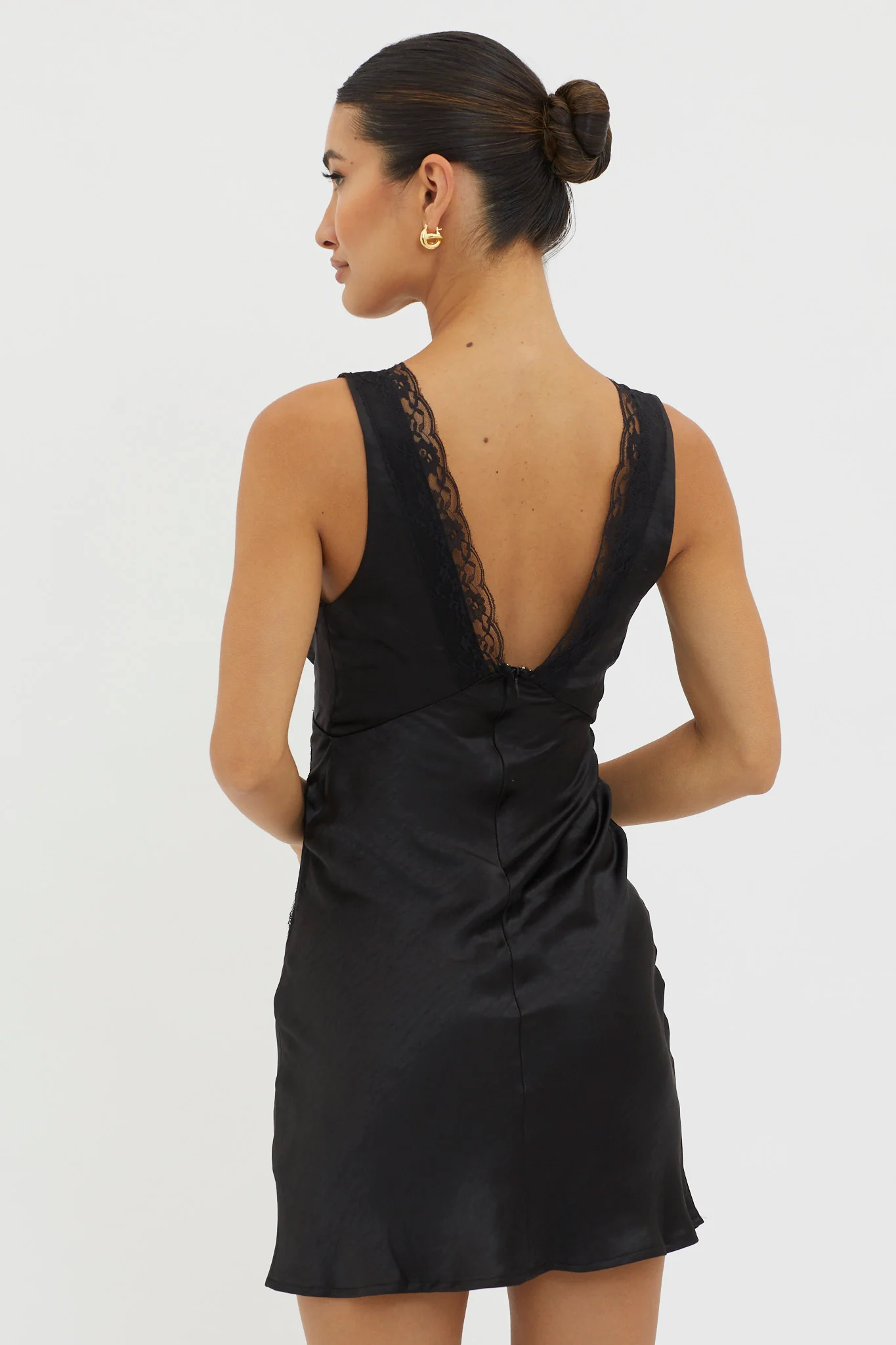 Ivonne Lace Trim V-Neck Mini Dress Black - Seraphlike