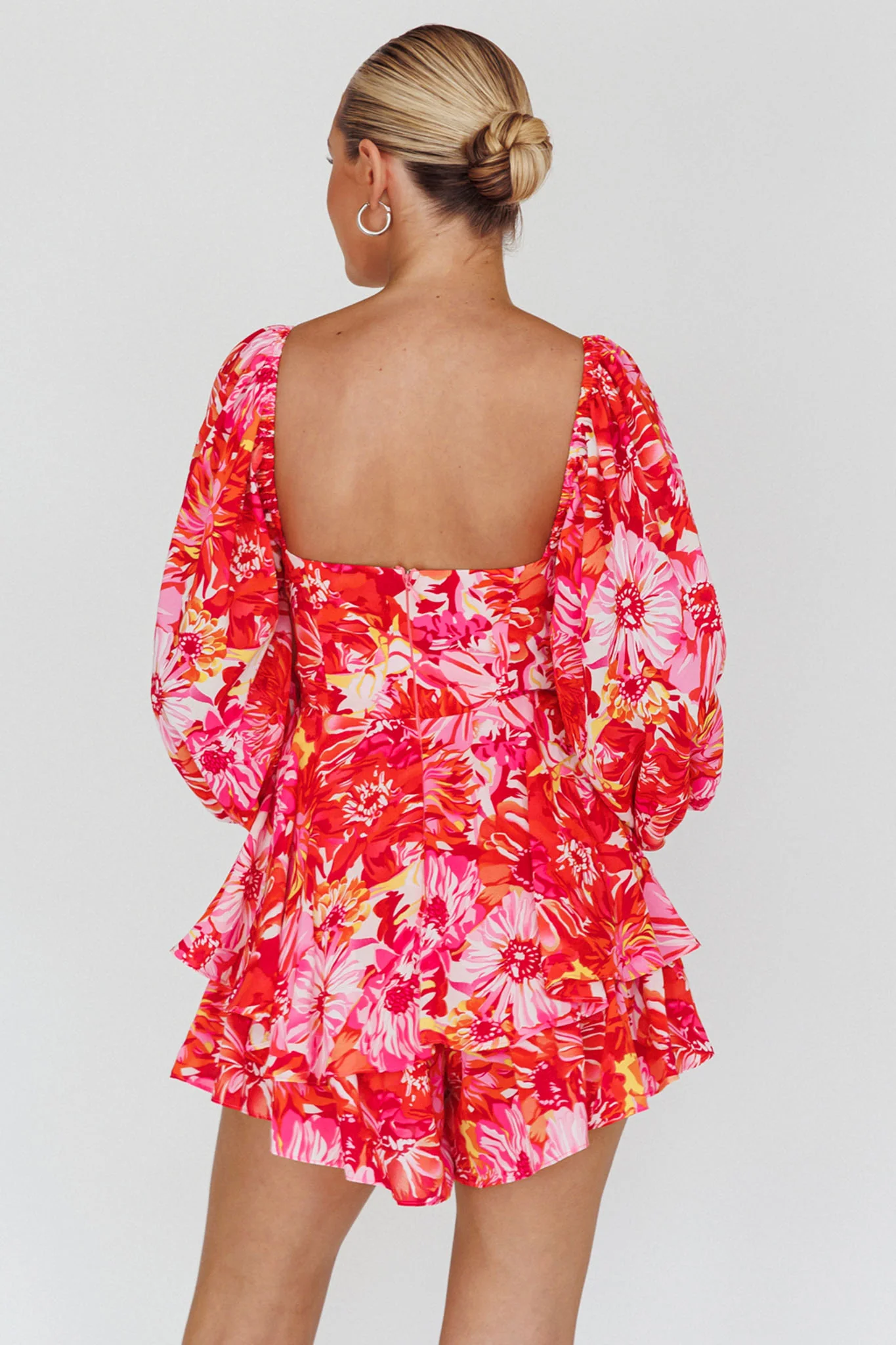 Evanice Shirred Waist Romper Floral Red - Seraphlike