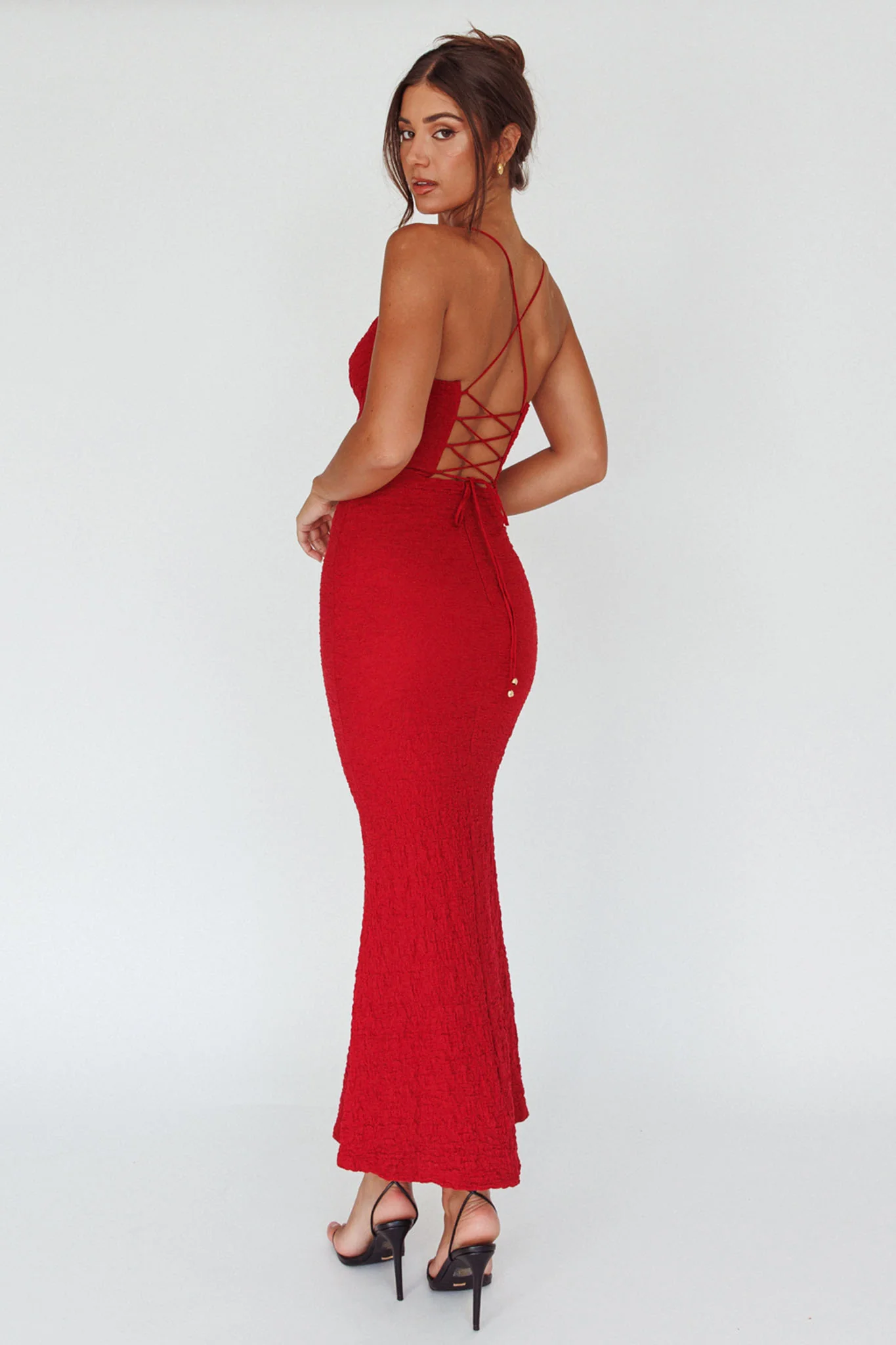 Nouveau U-Neckline Midi Dress Wine - Seraphlike