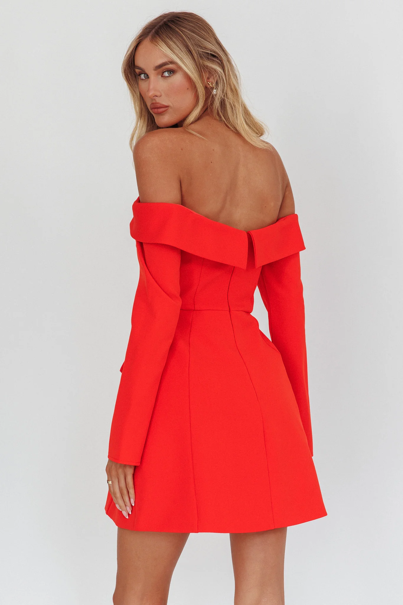 Laviniah Foldover Long Sleeve Mini Dress Red - Seraphlike