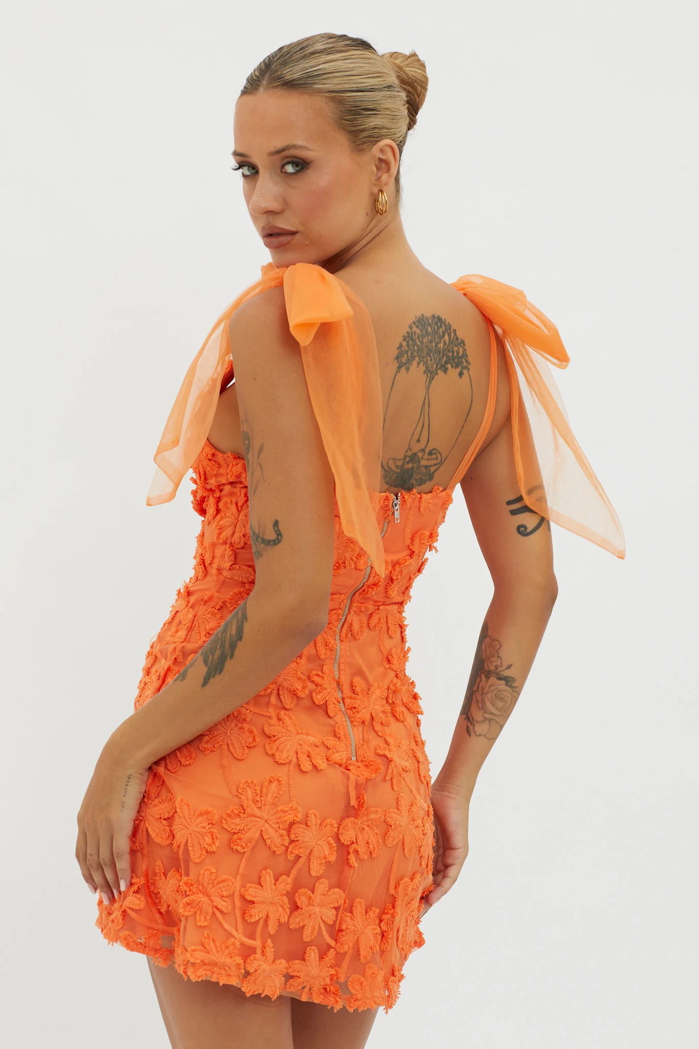 Mykonos Morning Tied Shoulder Embellished Mini Dress Orange - Seraphlike