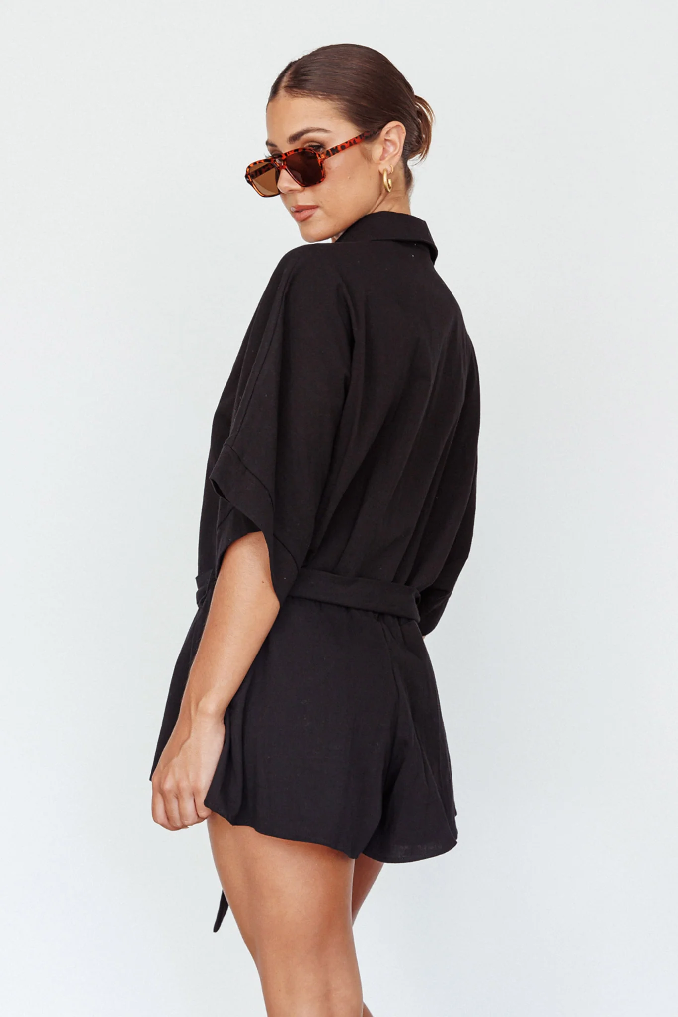 Daytona Beach Button-Up Romper Black - Seraphlike