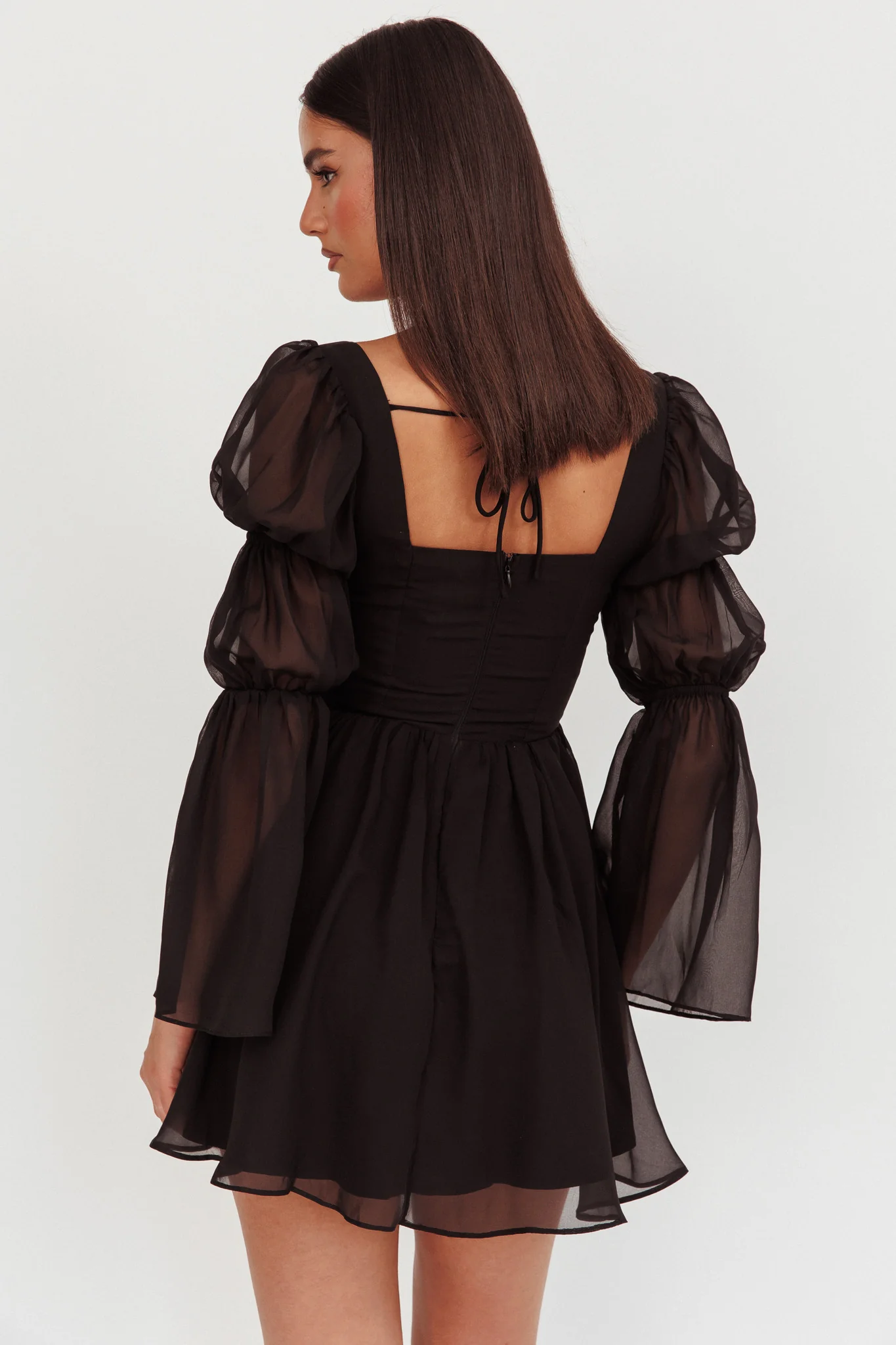 Miya Long Sleeve Mini Dress Black - Seraphlike
