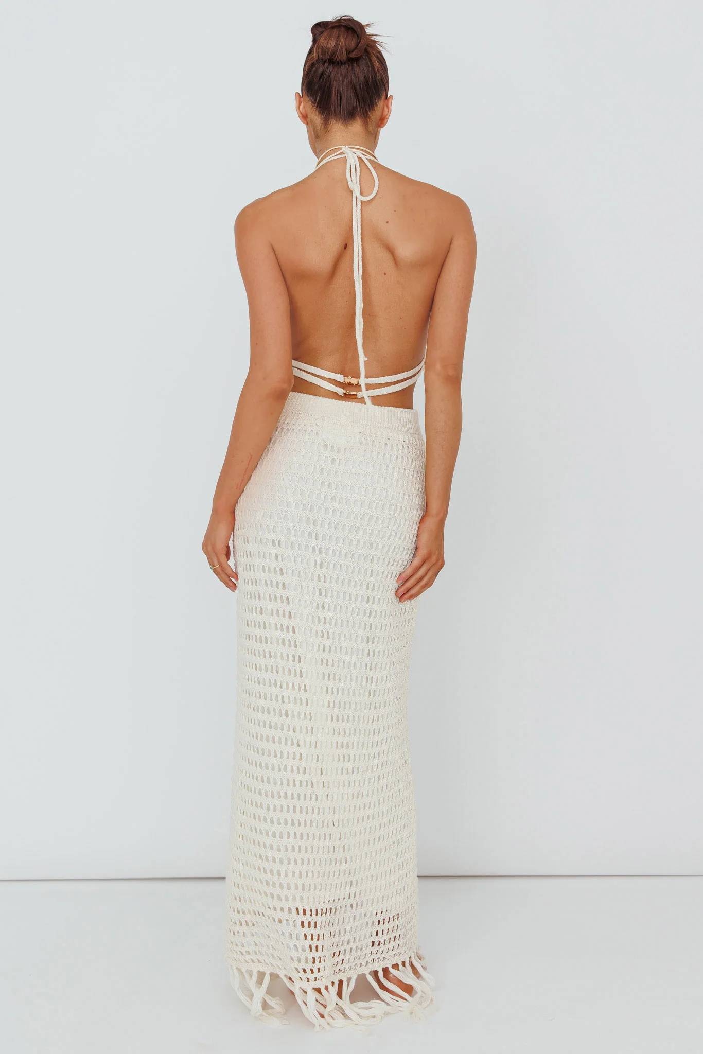 Lelei Crochet Open Back Maxi Dress Beige - Seraphlike