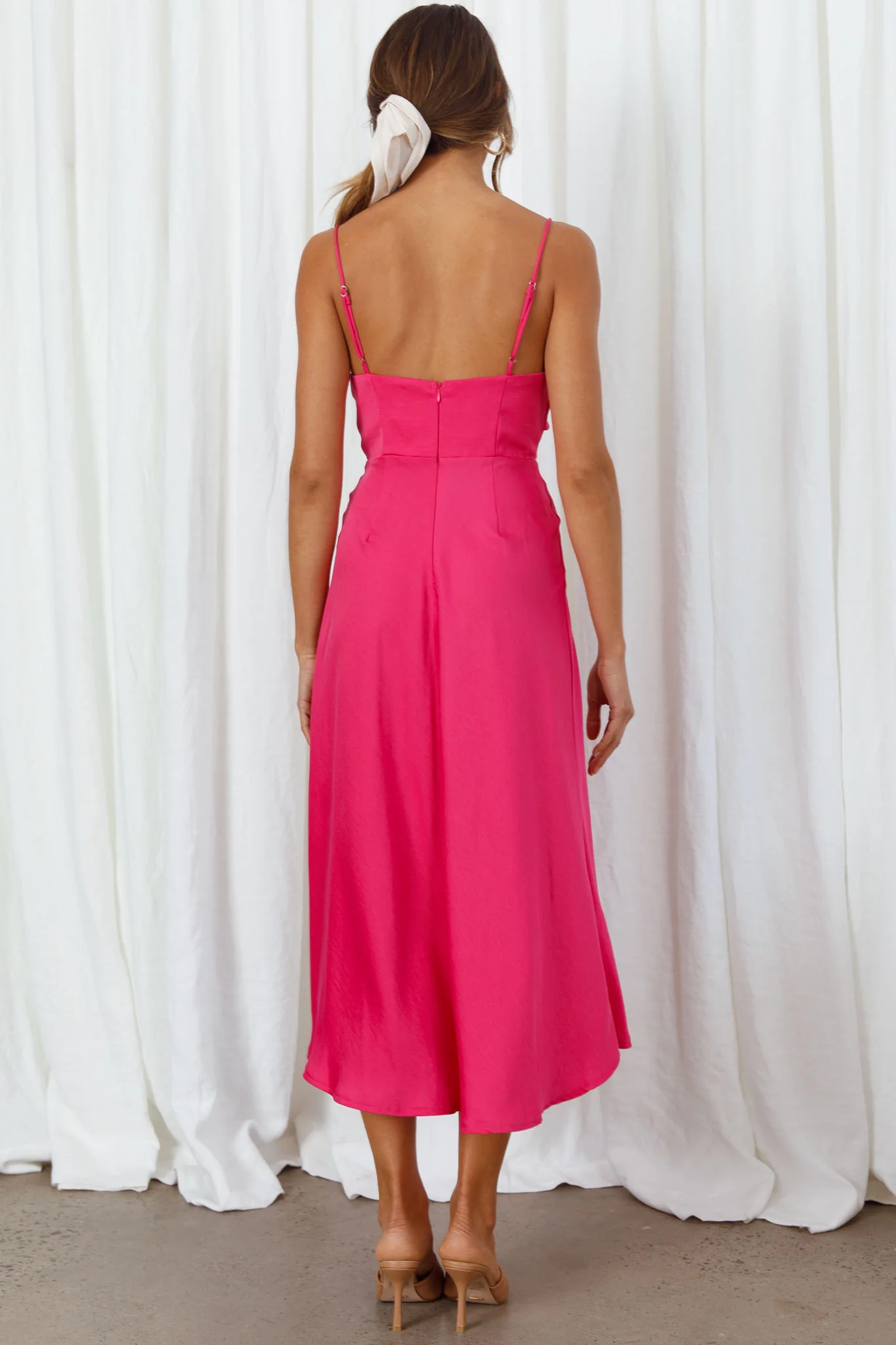 Suki Front Split Midi Dress Hot Pink - Seraphlike