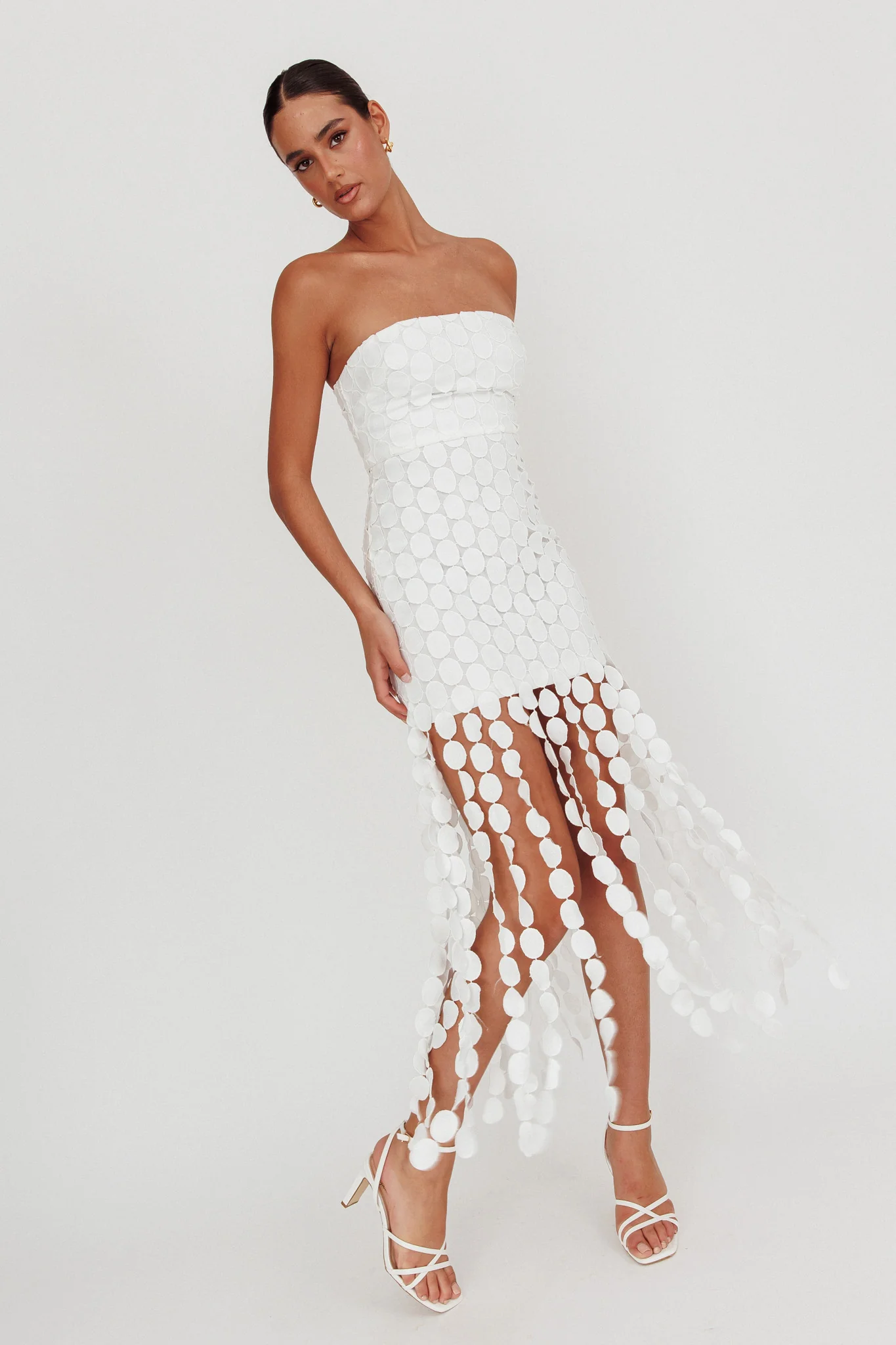 Elio Circle Trim Strapless Mini Dress White - Seraphlike