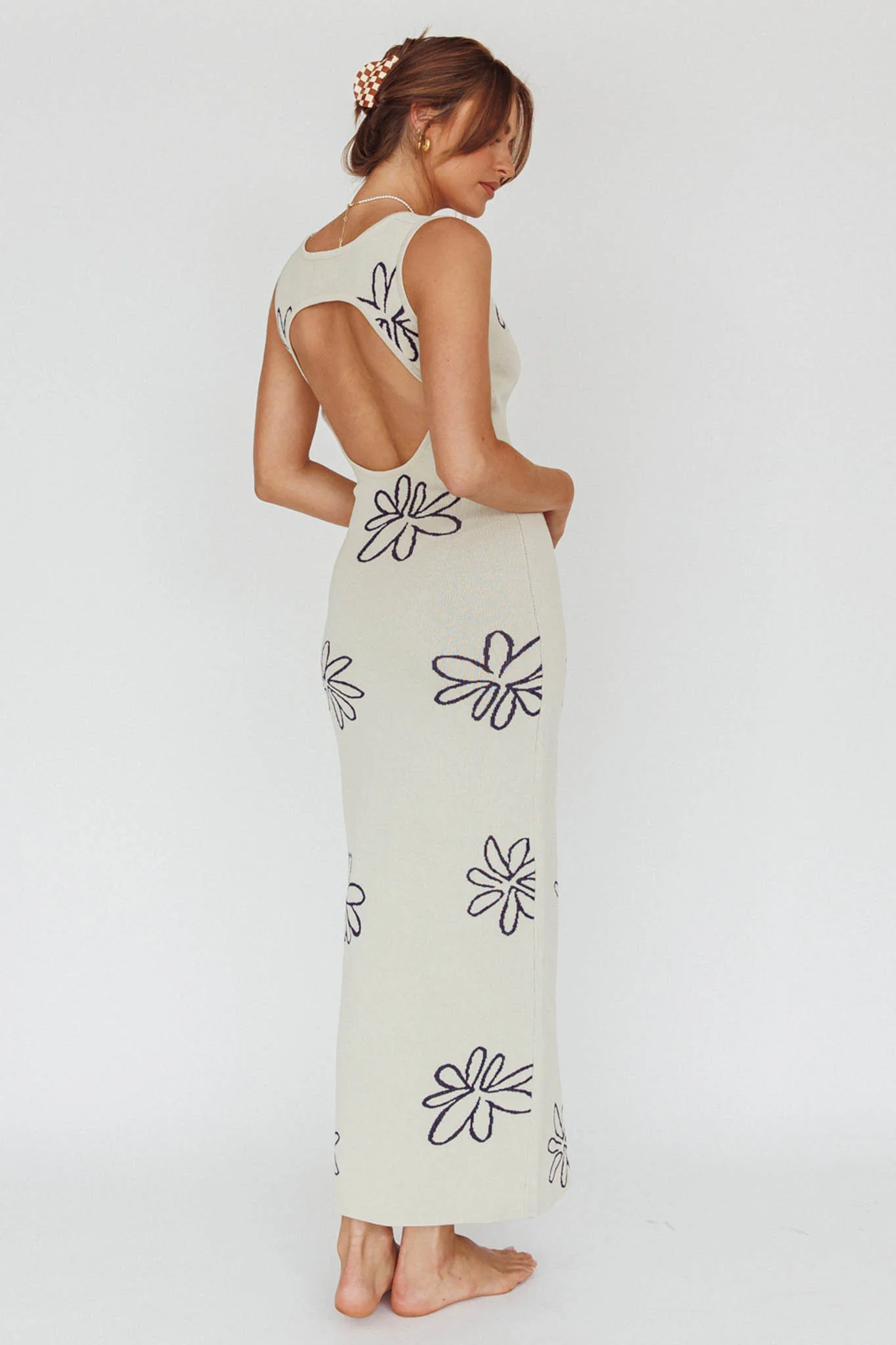 Sunland Knit Maxi Dress Flower Cream - Seraphlike