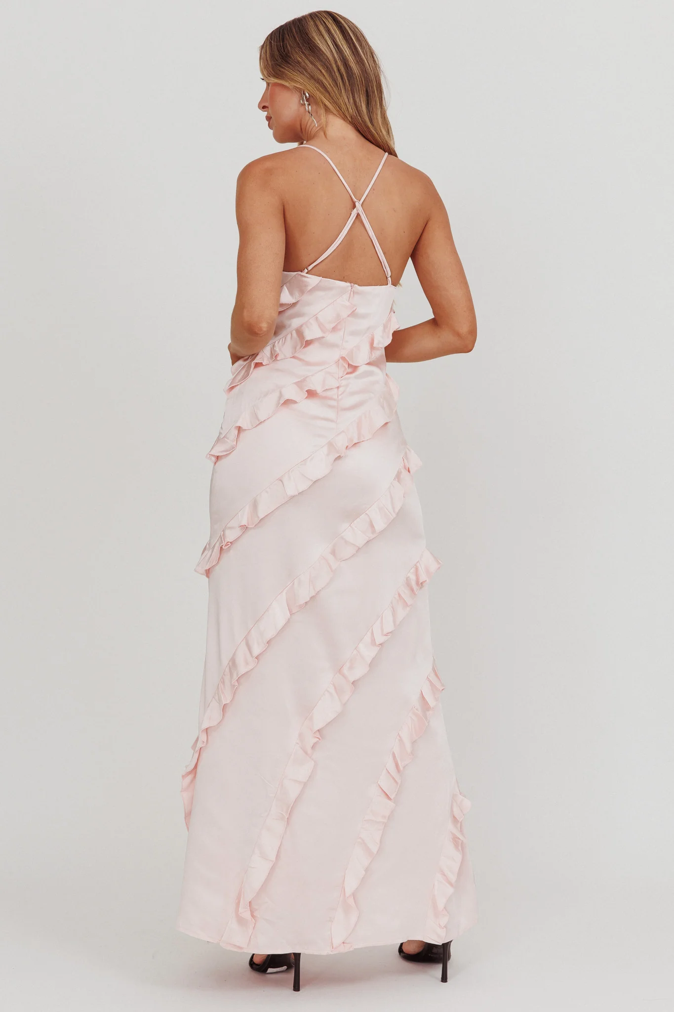 Arrabel Ruffle Trim Maxi Dress Blush - Seraphlike